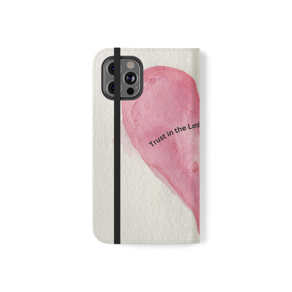 Christian Watercolor Heart Flip Case — "Trust in the Lord with all thine heart" Phone Wallet