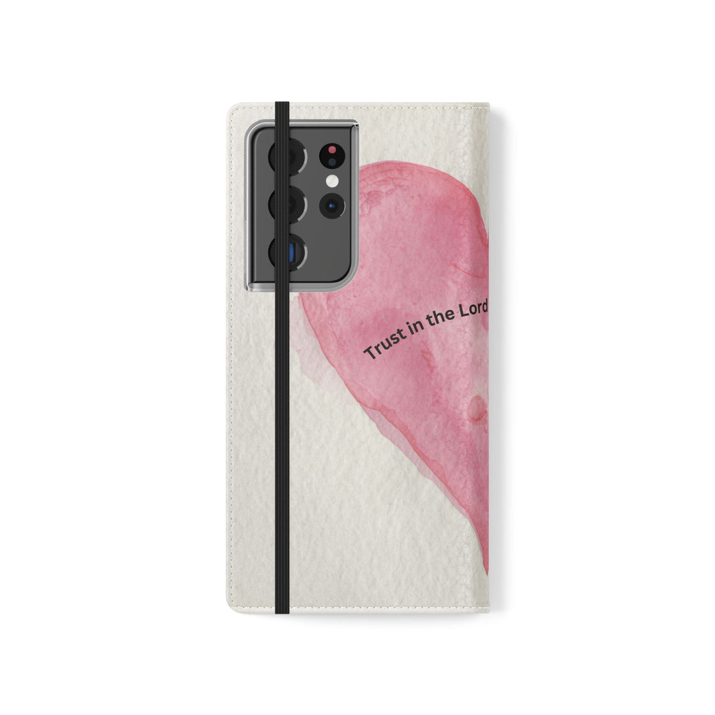 Christian Watercolor Heart Flip Case — "Trust in the Lord with all thine heart" Phone Wallet
