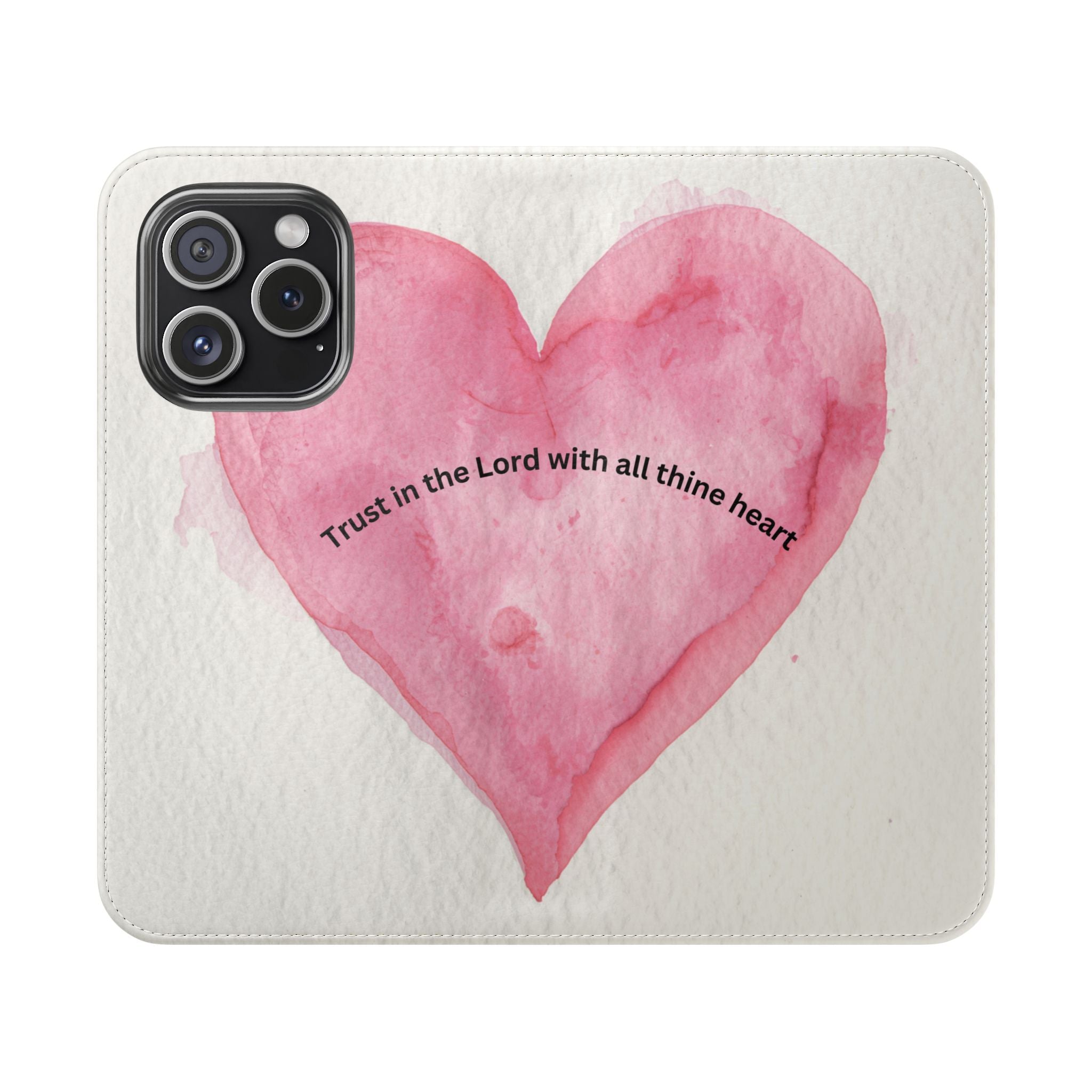Christian Watercolor Heart Flip Case — "Trust in the Lord with all thine heart" Phone Wallet