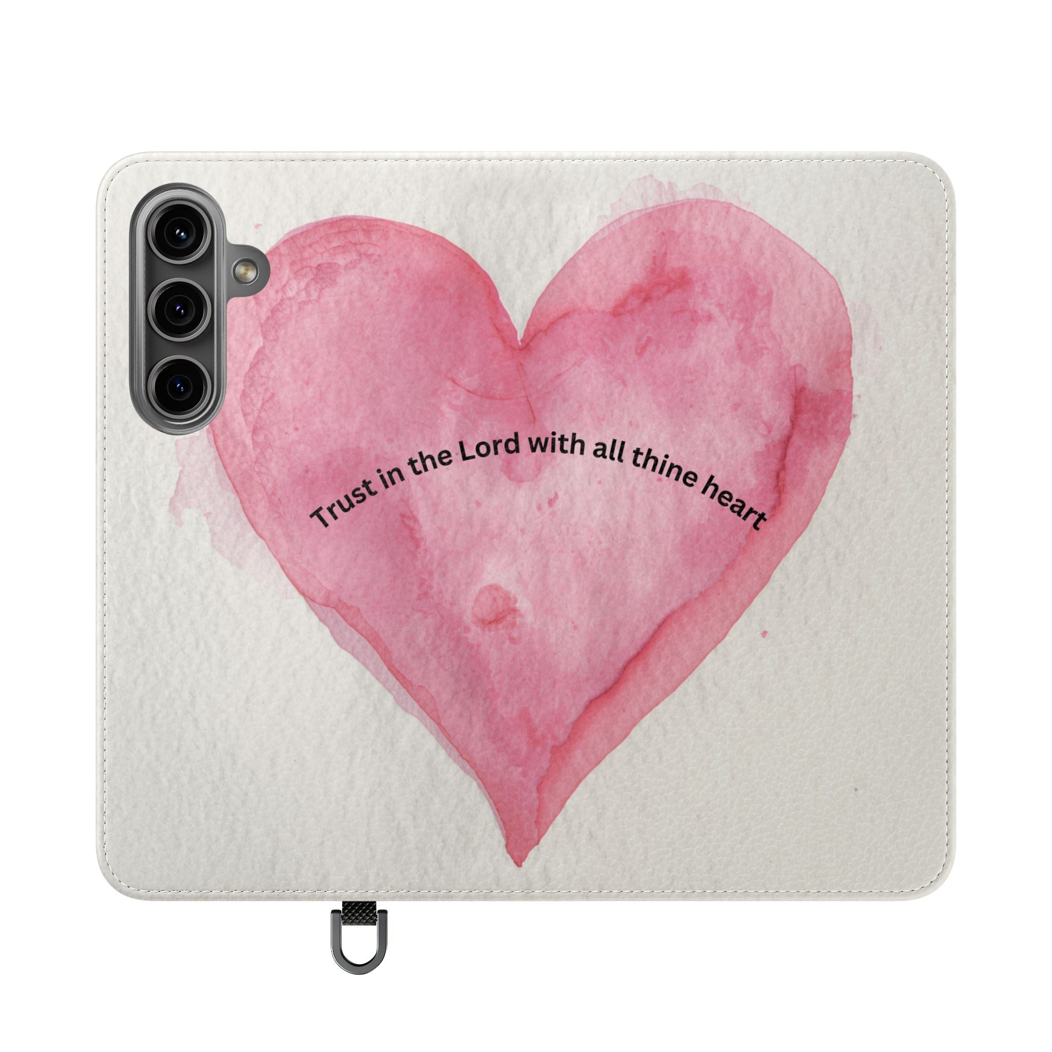 Christian Watercolor Heart Flip Case — "Trust in the Lord with all thine heart" Phone Wallet