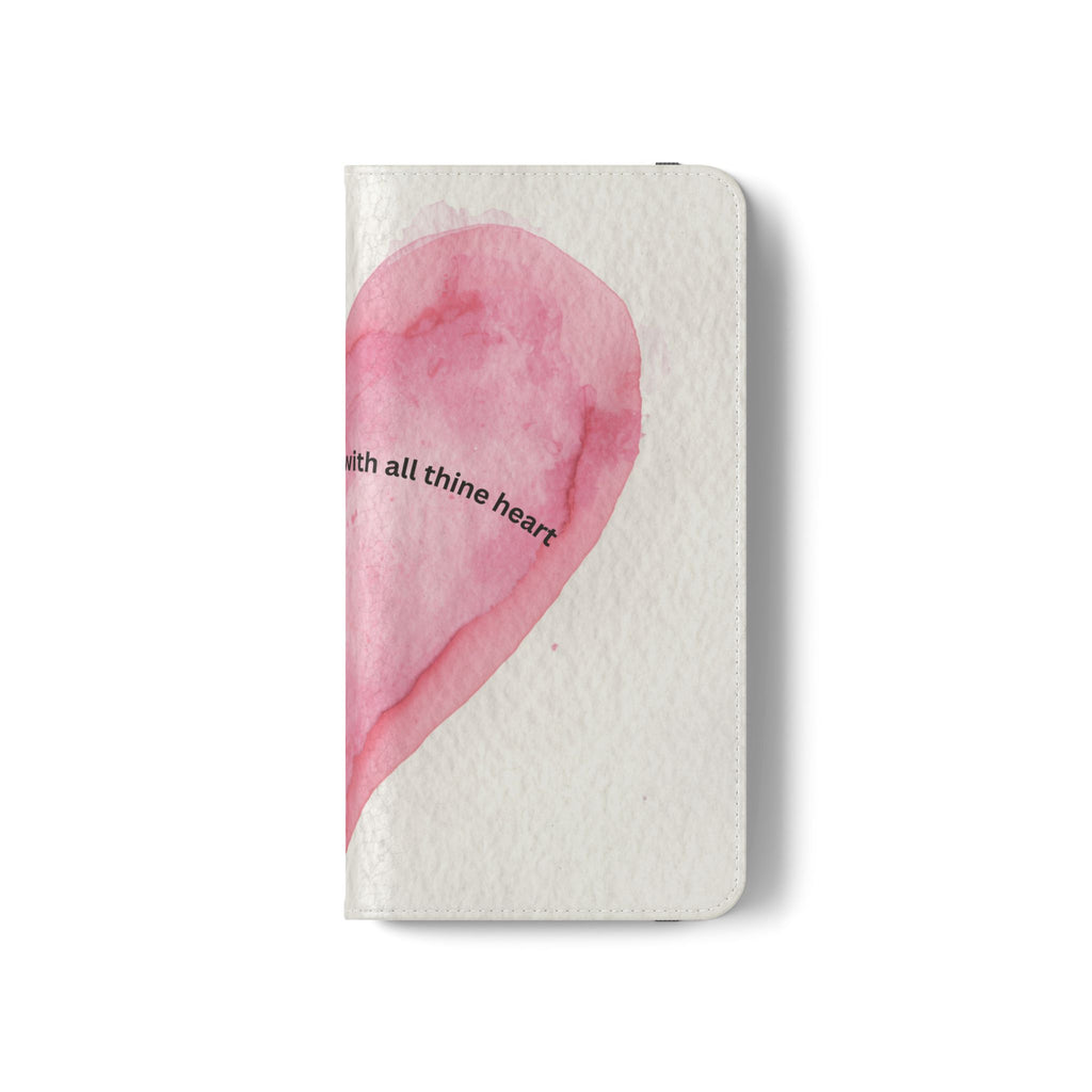 Christian Watercolor Heart Flip Case — "Trust in the Lord with all thine heart" Phone Wallet