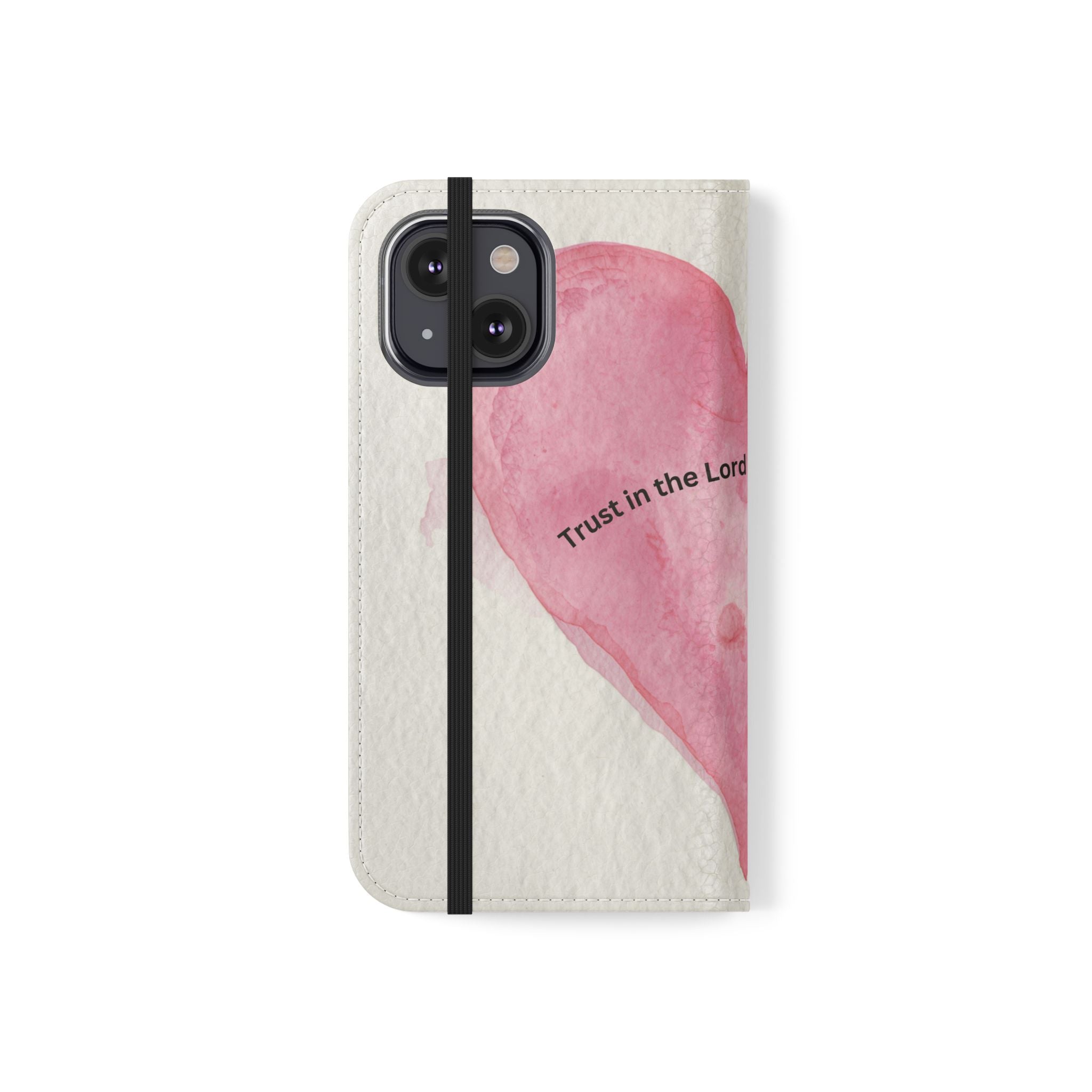 Christian Watercolor Heart Flip Case — "Trust in the Lord with all thine heart" Phone Wallet