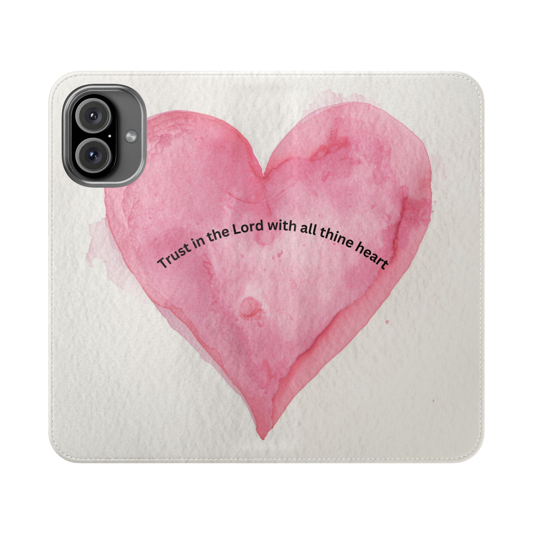 Christian Watercolor Heart Flip Case — "Trust in the Lord with all thine heart" Phone Wallet