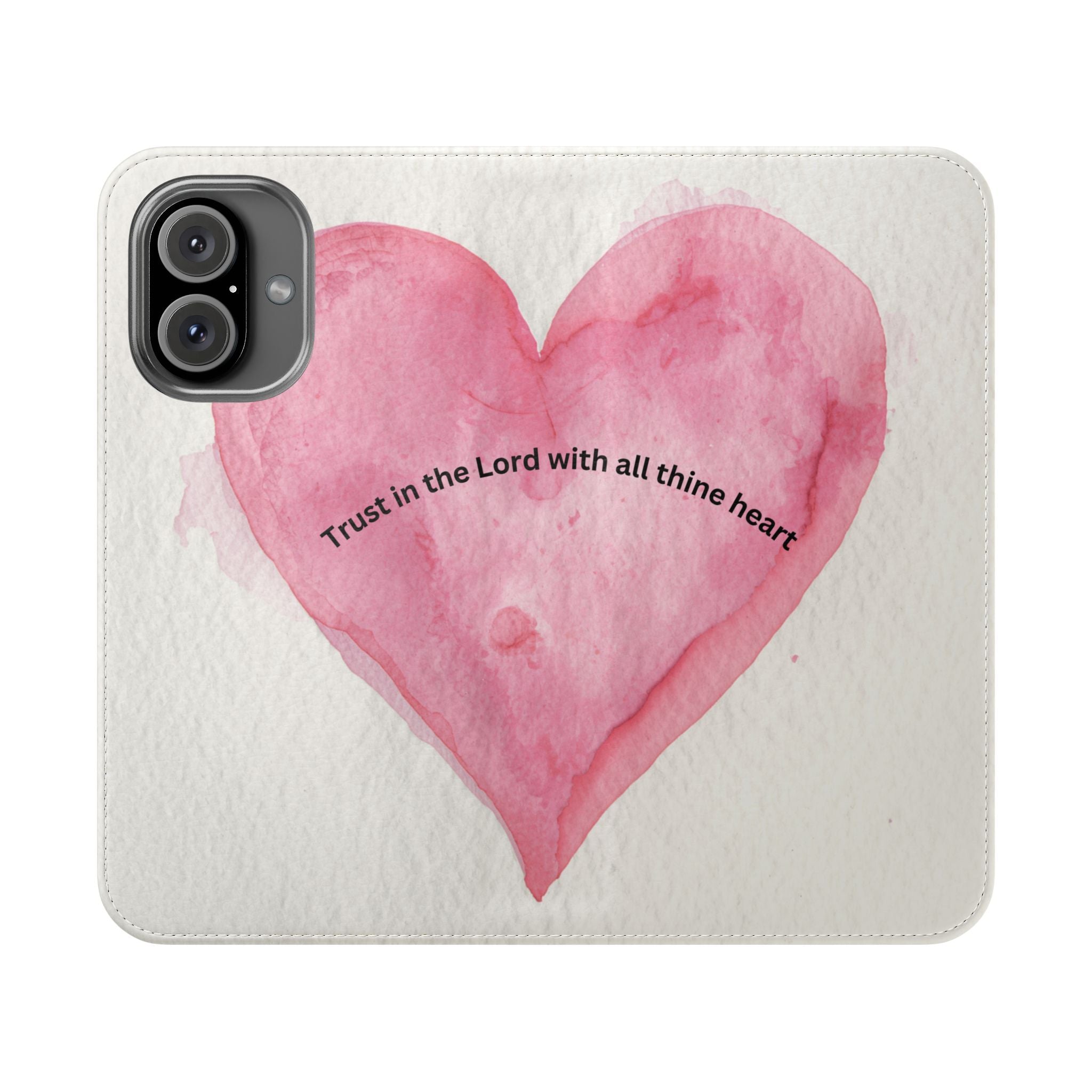 Christian Watercolor Heart Flip Case — "Trust in the Lord with all thine heart" Phone Wallet