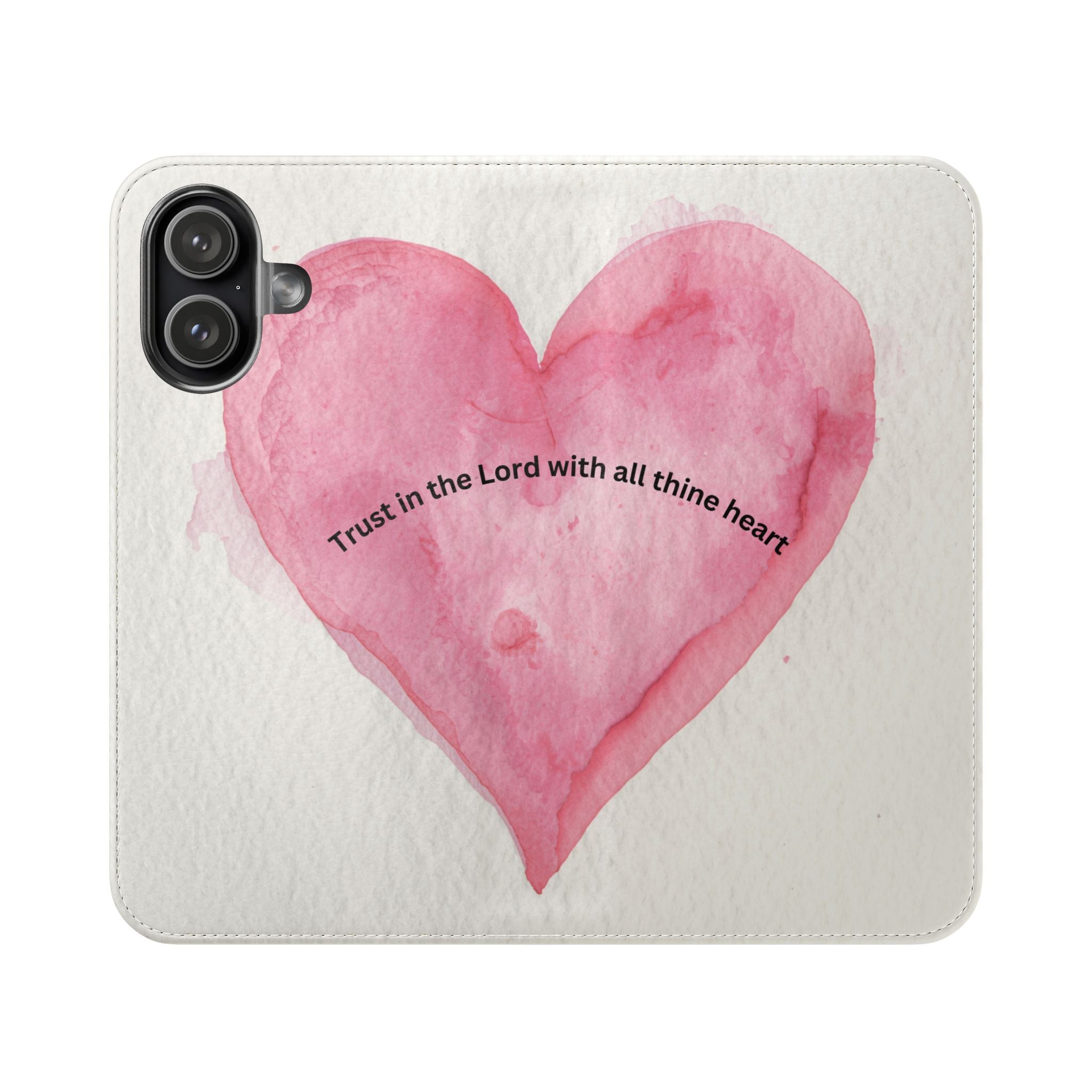 Christian Watercolor Heart Flip Case — "Trust in the Lord with all thine heart" Phone Wallet