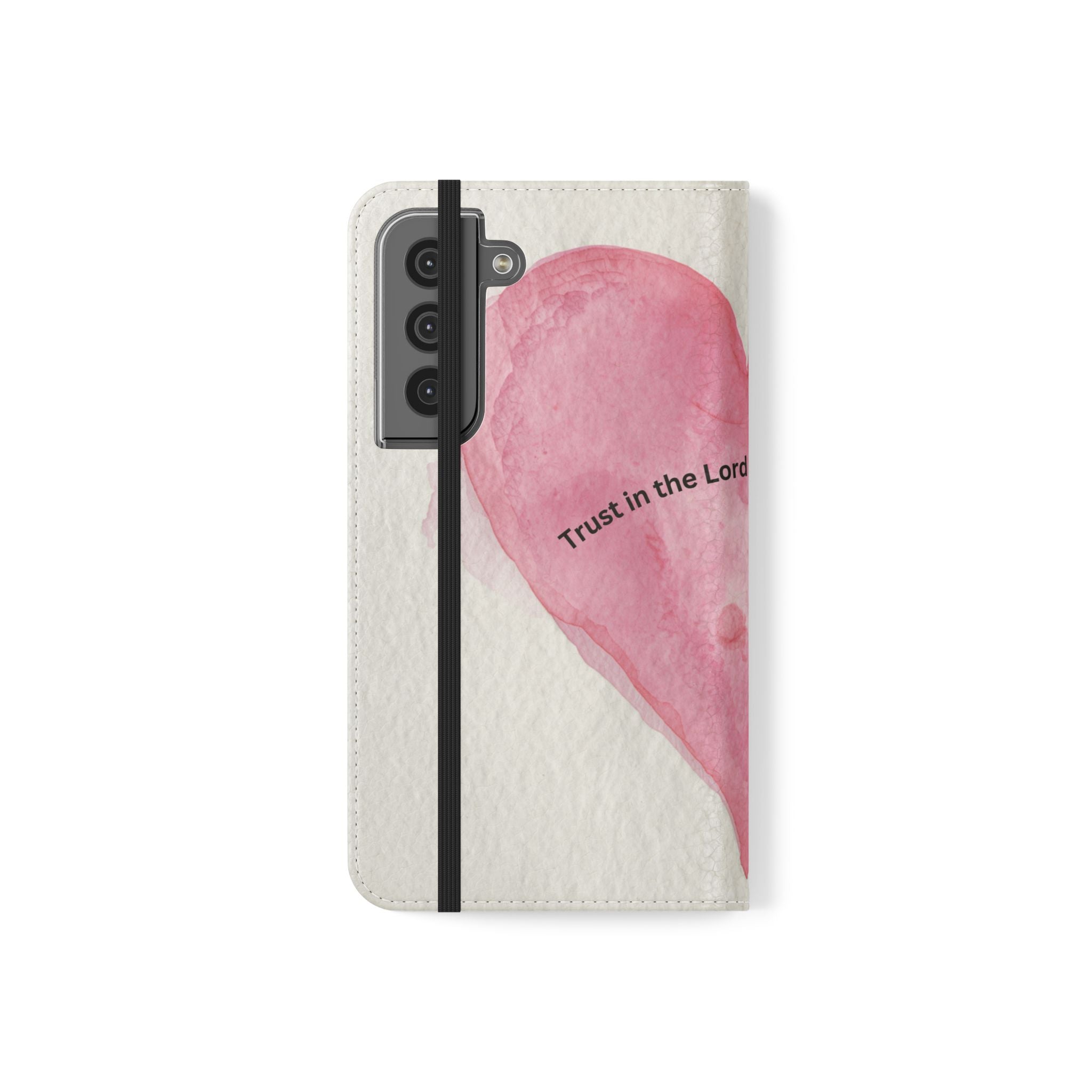 Christian Watercolor Heart Flip Case — "Trust in the Lord with all thine heart" Phone Wallet