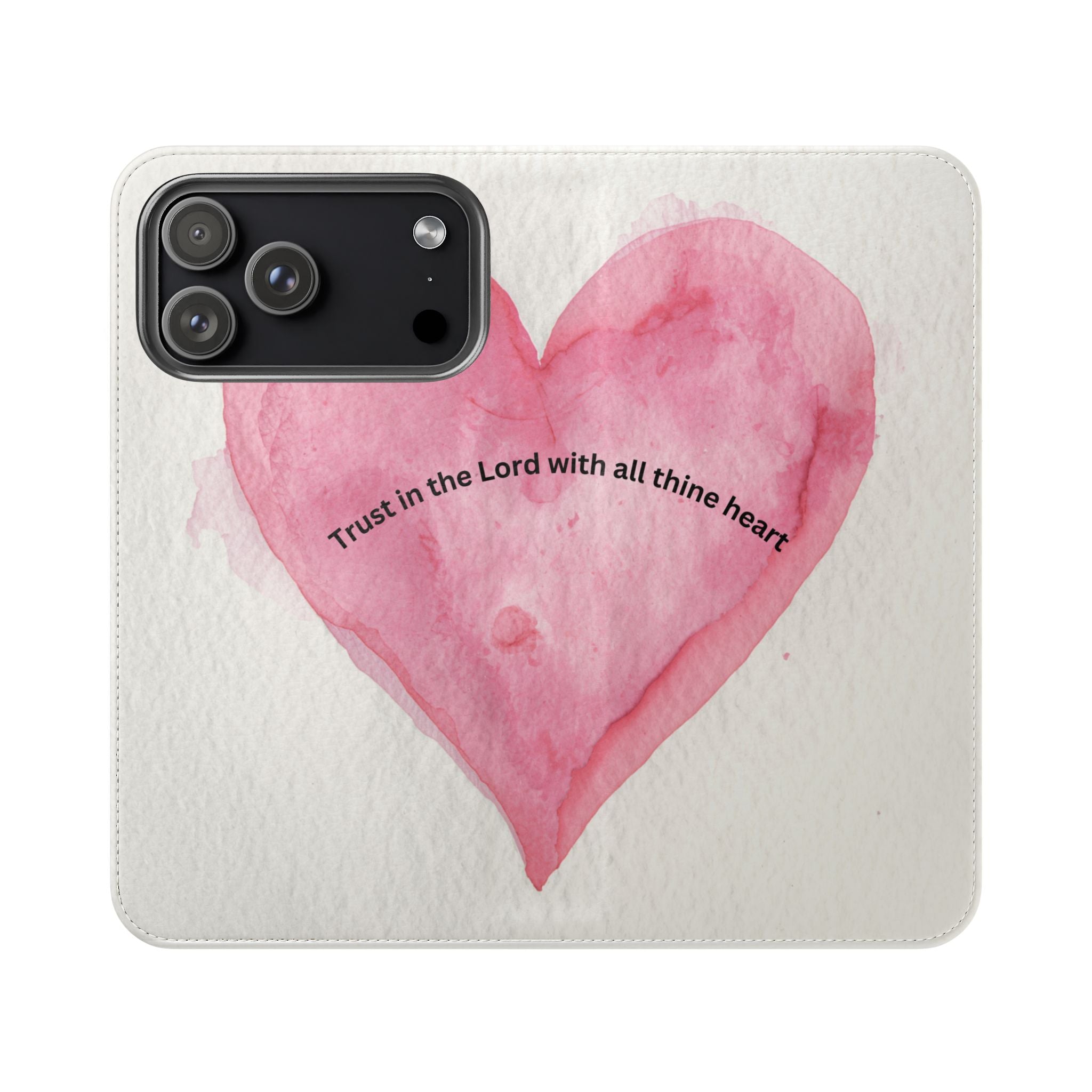 Christian Watercolor Heart Flip Case — "Trust in the Lord with all thine heart" Phone Wallet