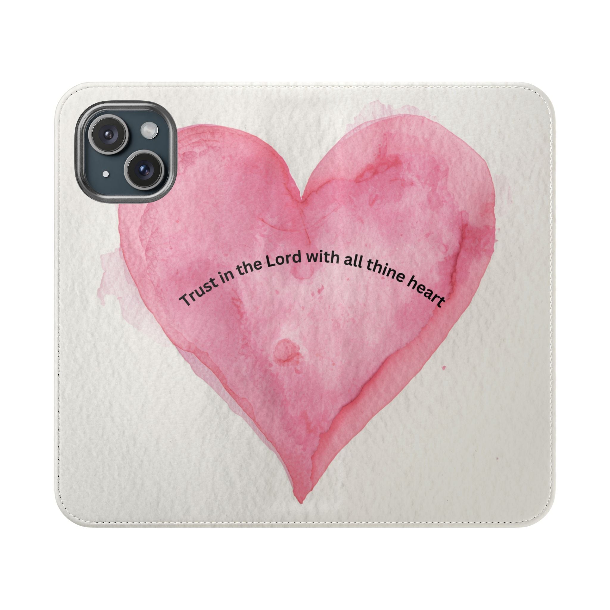 Christian Watercolor Heart Flip Case — "Trust in the Lord with all thine heart" Phone Wallet