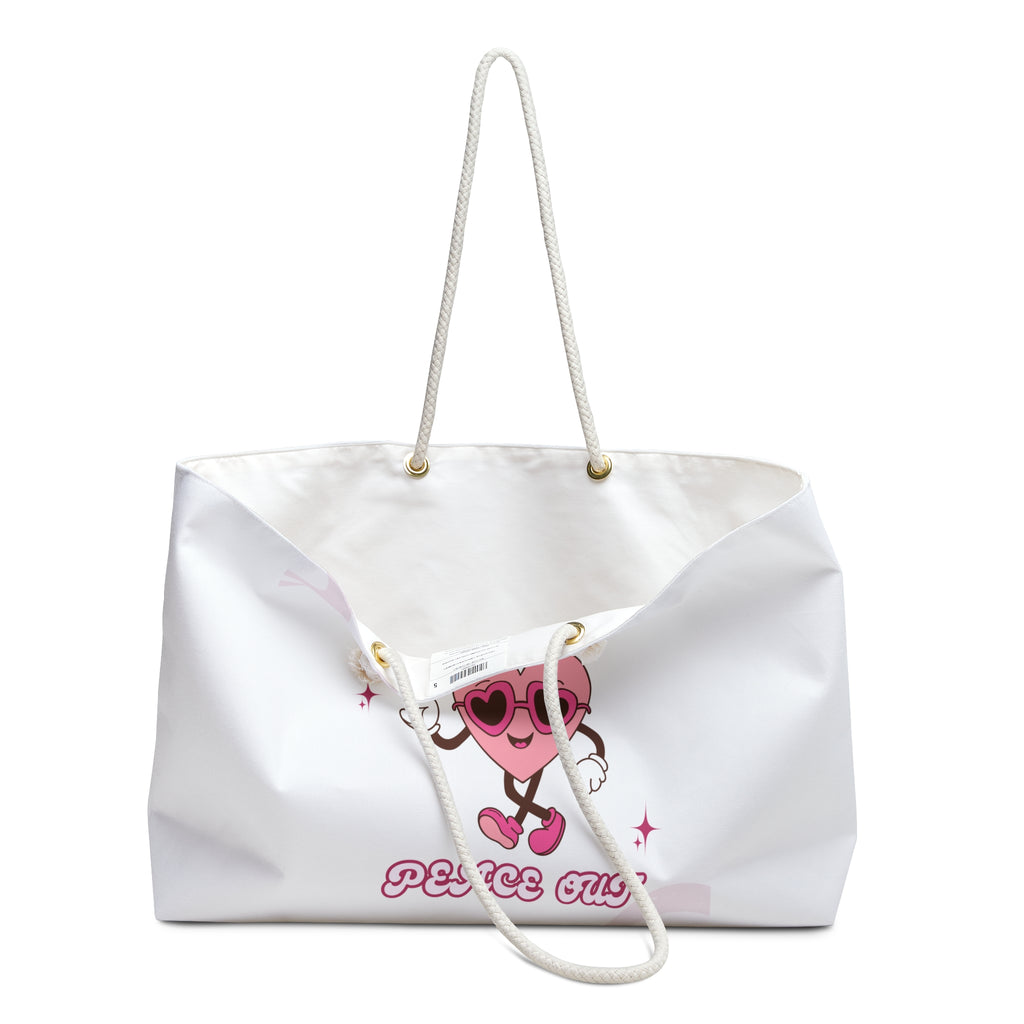 Groovy Peace Out Heart Weekender Bag – Cute 70s Retro Travel Tote