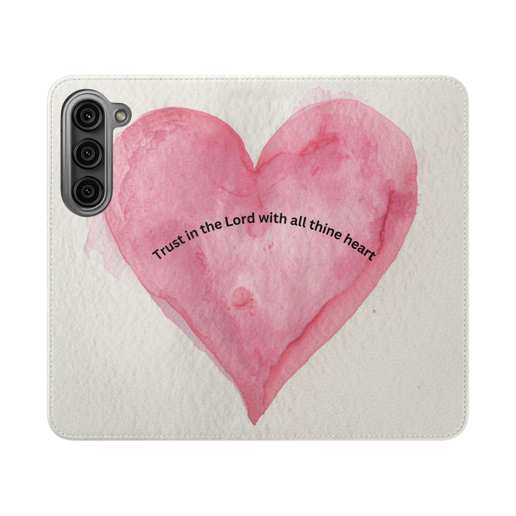 Christian Watercolor Heart Flip Case — "Trust in the Lord with all thine heart" Phone Wallet