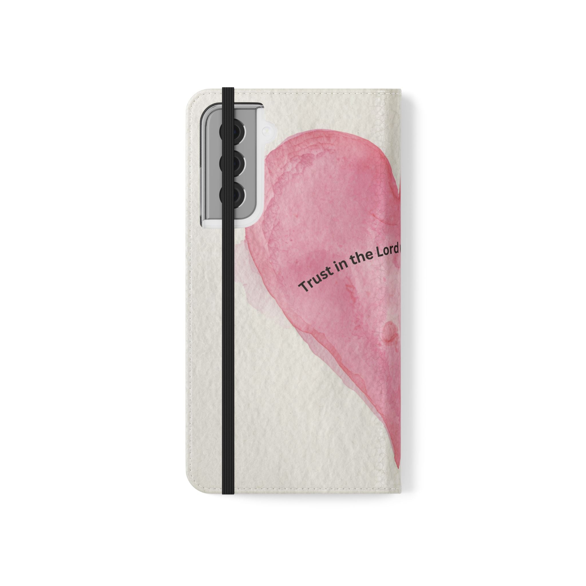 Christian Watercolor Heart Flip Case — "Trust in the Lord with all thine heart" Phone Wallet