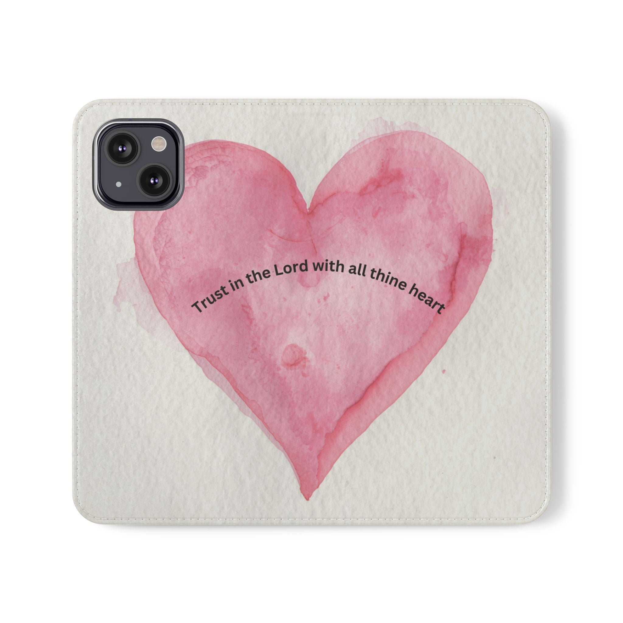Christian Watercolor Heart Flip Case — "Trust in the Lord with all thine heart" Phone Wallet