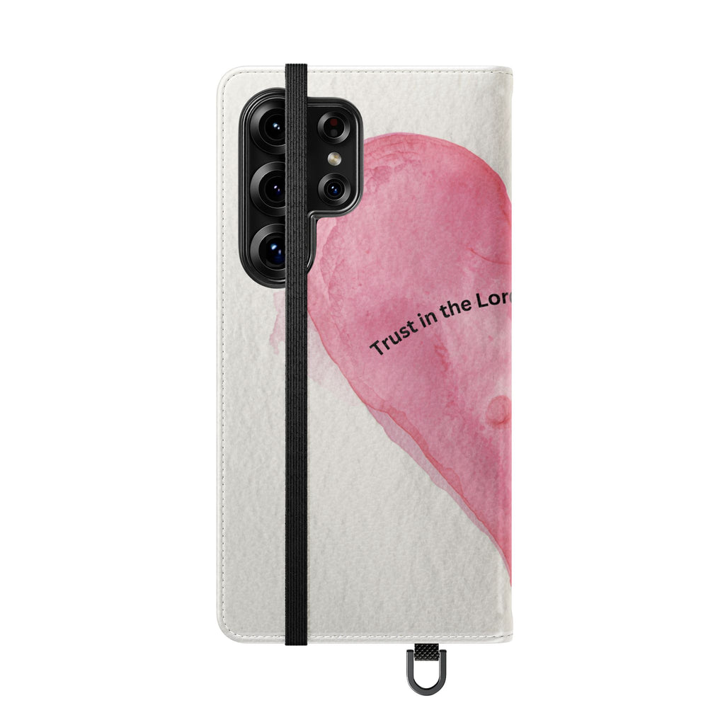 Christian Watercolor Heart Flip Case — "Trust in the Lord with all thine heart" Phone Wallet