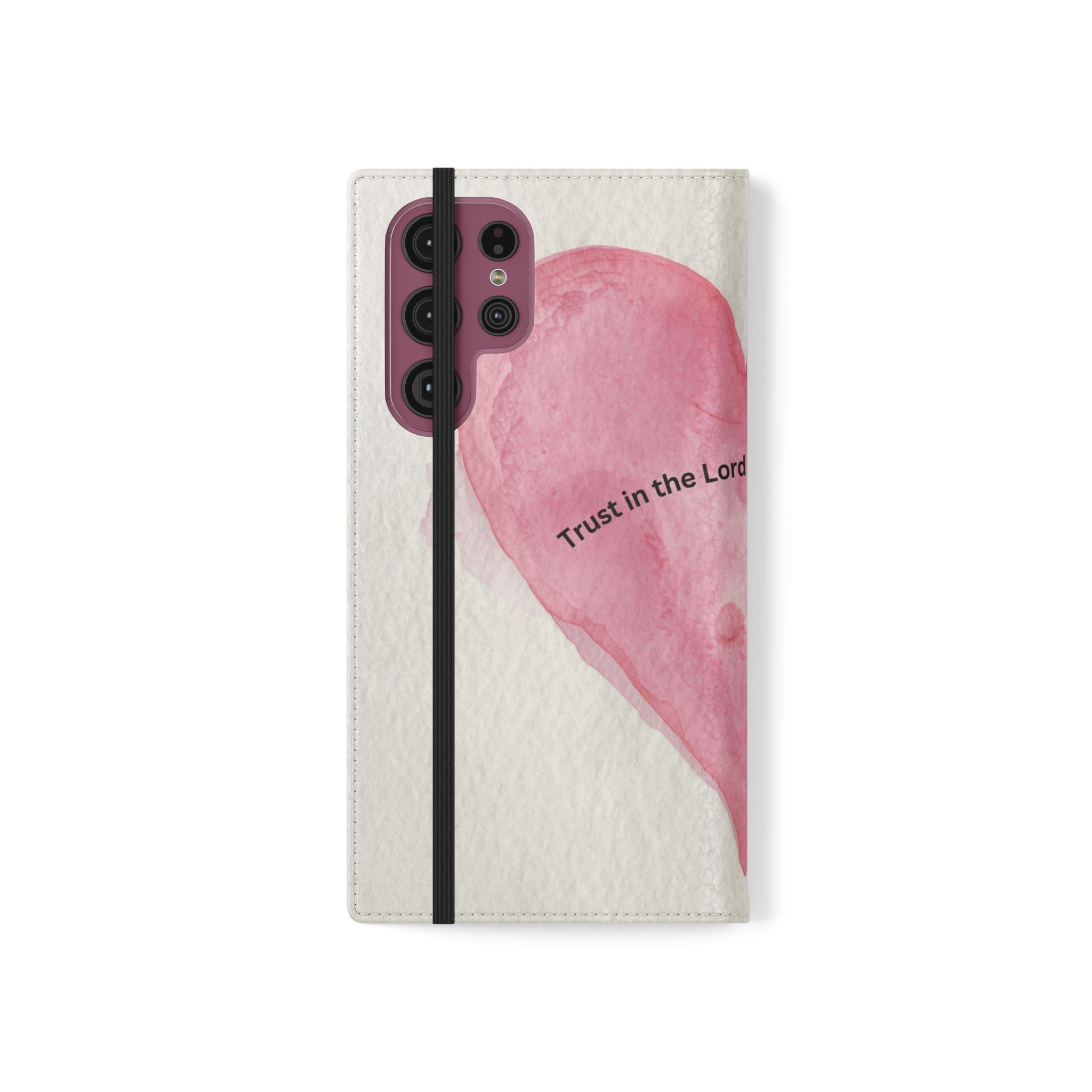 Christian Watercolor Heart Flip Case — "Trust in the Lord with all thine heart" Phone Wallet