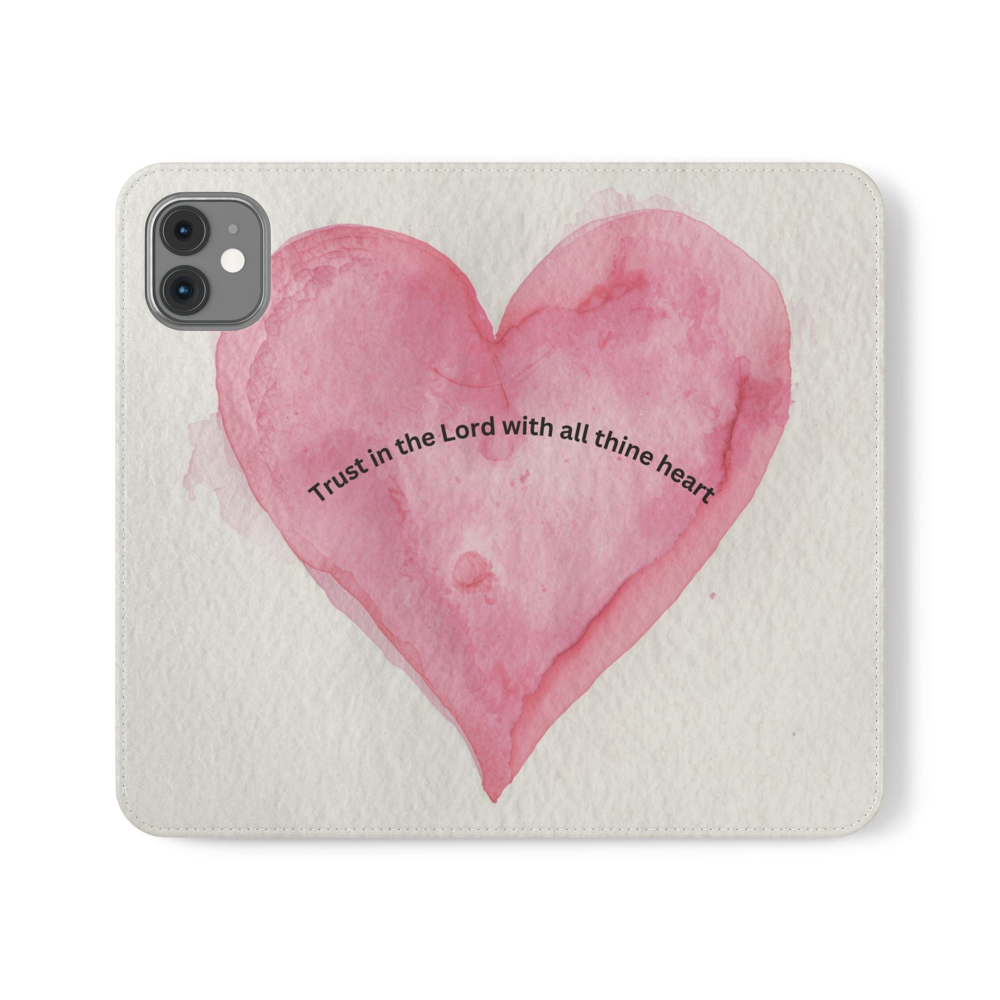 Christian Watercolor Heart Flip Case — "Trust in the Lord with all thine heart" Phone Wallet