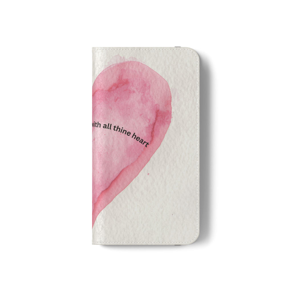 Christian Watercolor Heart Flip Case — "Trust in the Lord with all thine heart" Phone Wallet