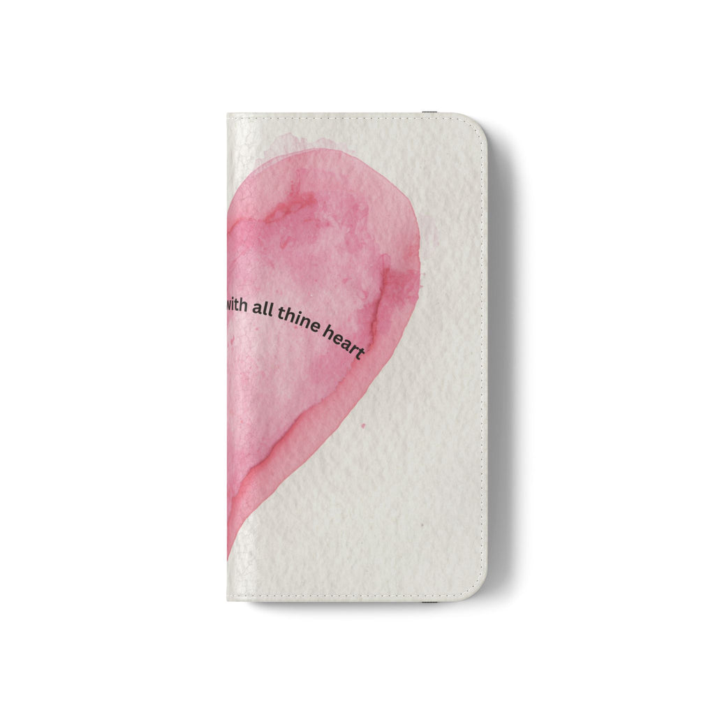 Christian Watercolor Heart Flip Case — "Trust in the Lord with all thine heart" Phone Wallet