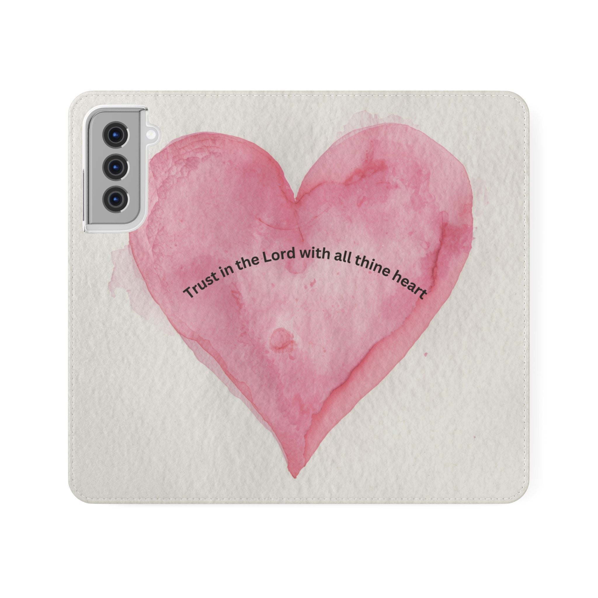 Christian Watercolor Heart Flip Case — "Trust in the Lord with all thine heart" Phone Wallet