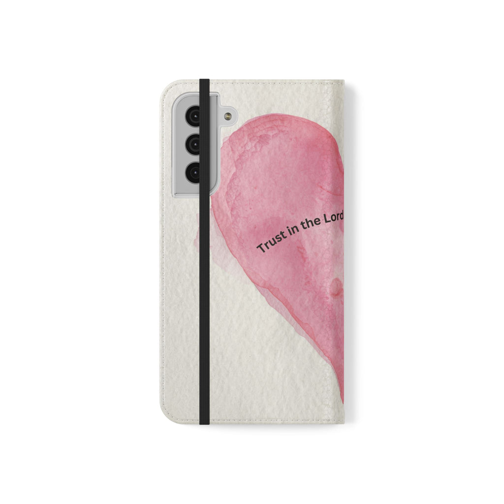 Christian Watercolor Heart Flip Case — "Trust in the Lord with all thine heart" Phone Wallet