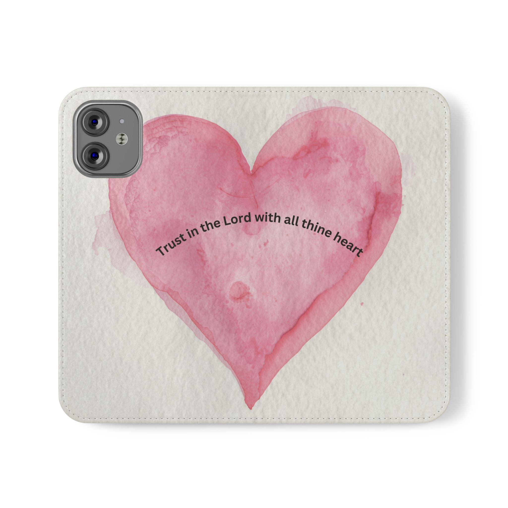 Christian Watercolor Heart Flip Case — "Trust in the Lord with all thine heart" Phone Wallet
