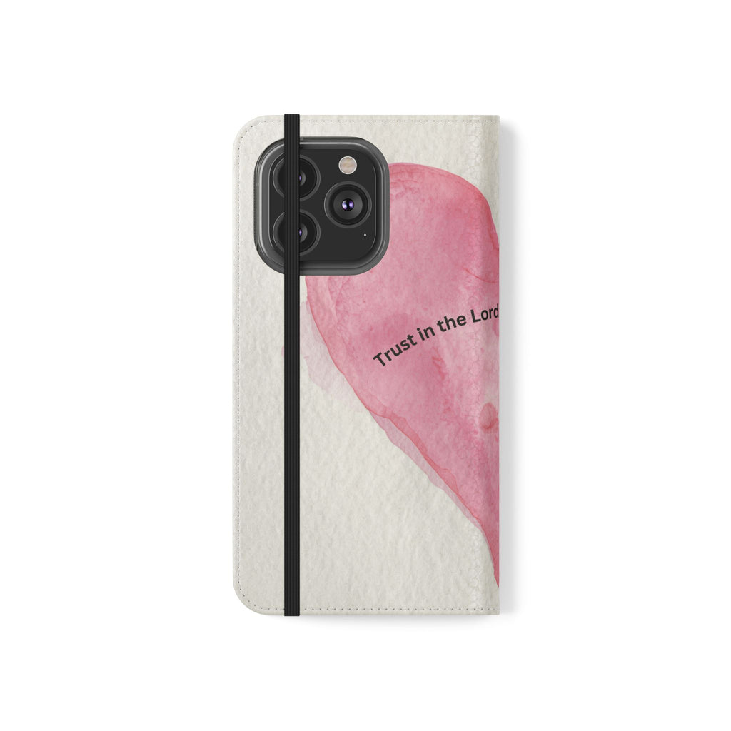 Christian Watercolor Heart Flip Case — "Trust in the Lord with all thine heart" Phone Wallet