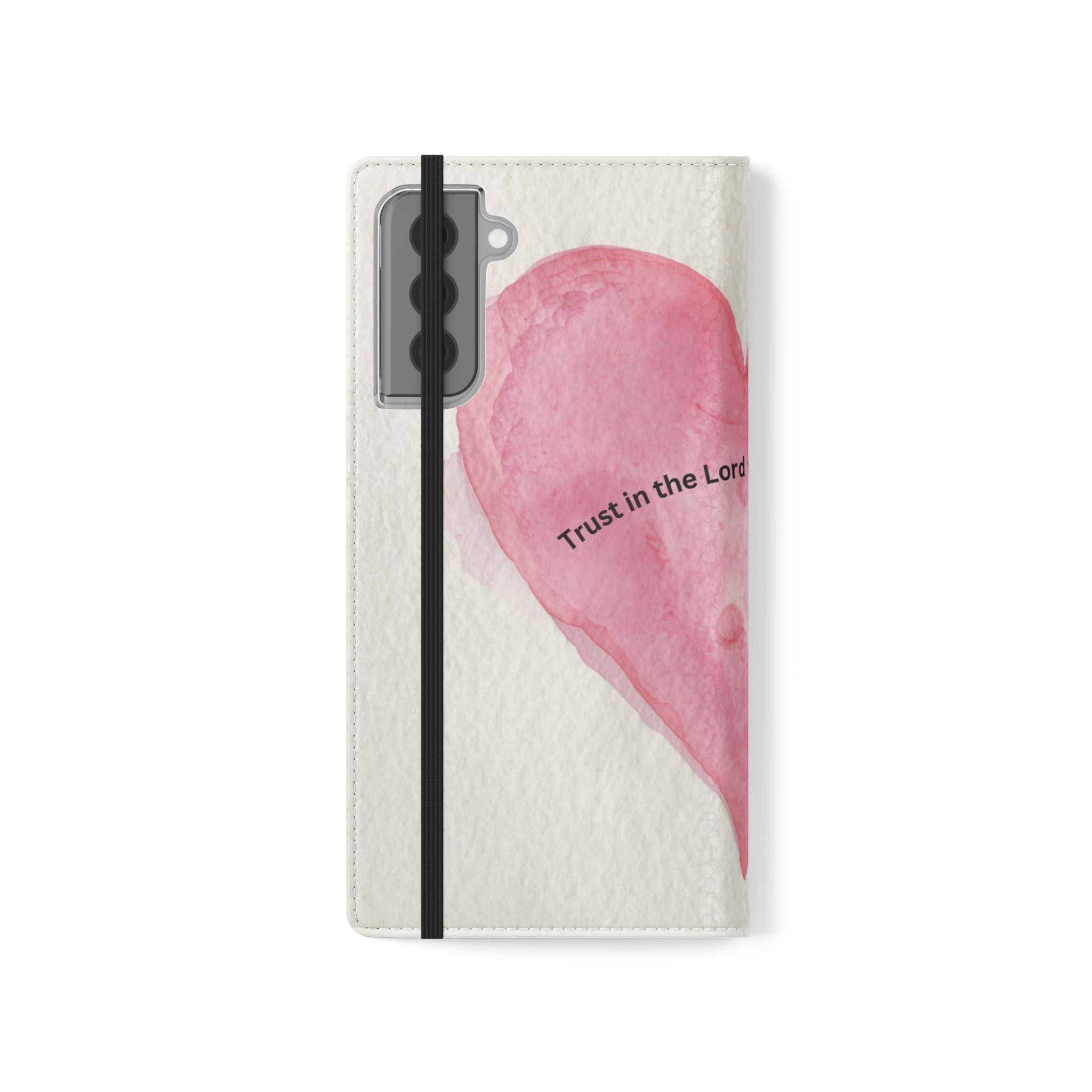 Christian Watercolor Heart Flip Case — "Trust in the Lord with all thine heart" Phone Wallet