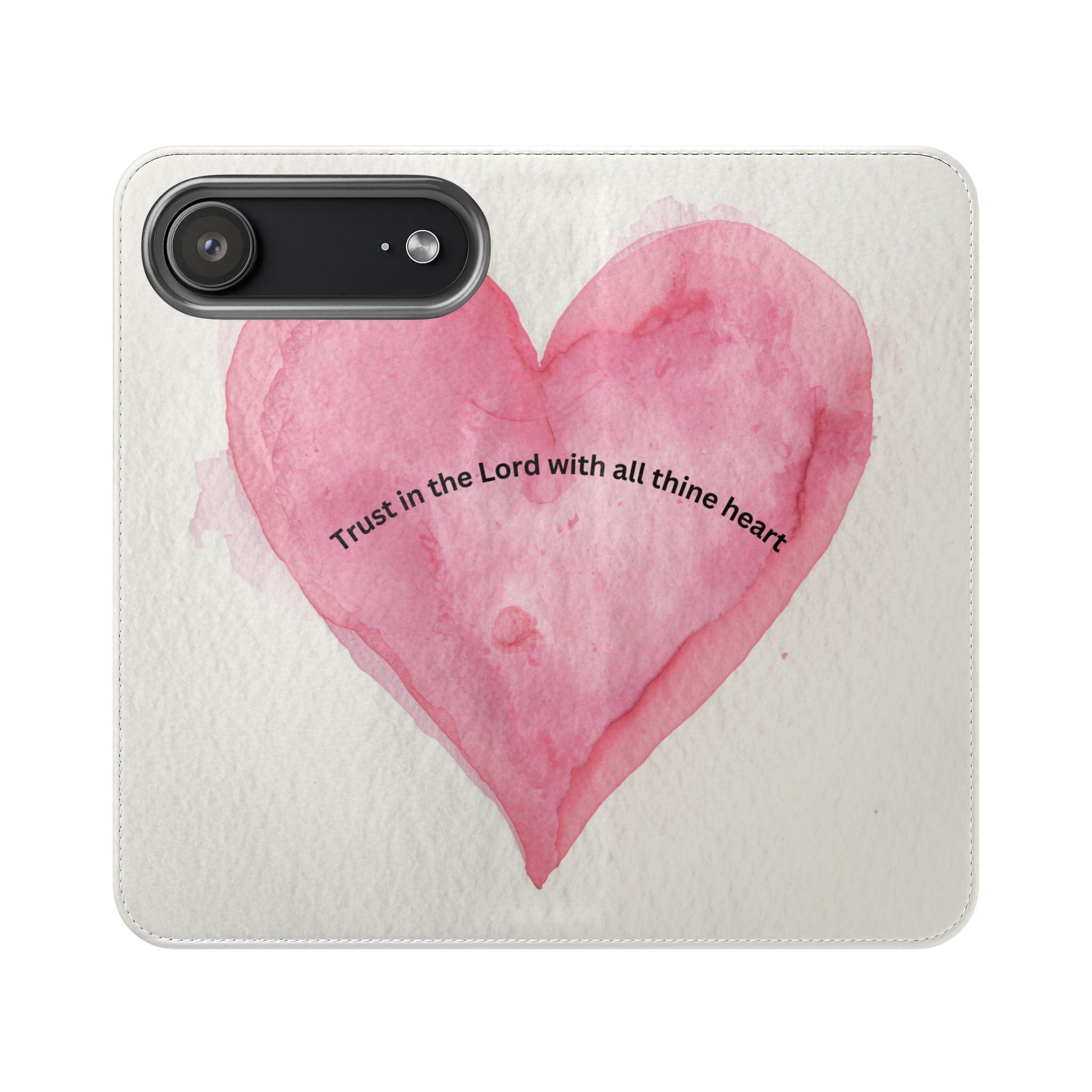 Christian Watercolor Heart Flip Case — "Trust in the Lord with all thine heart" Phone Wallet