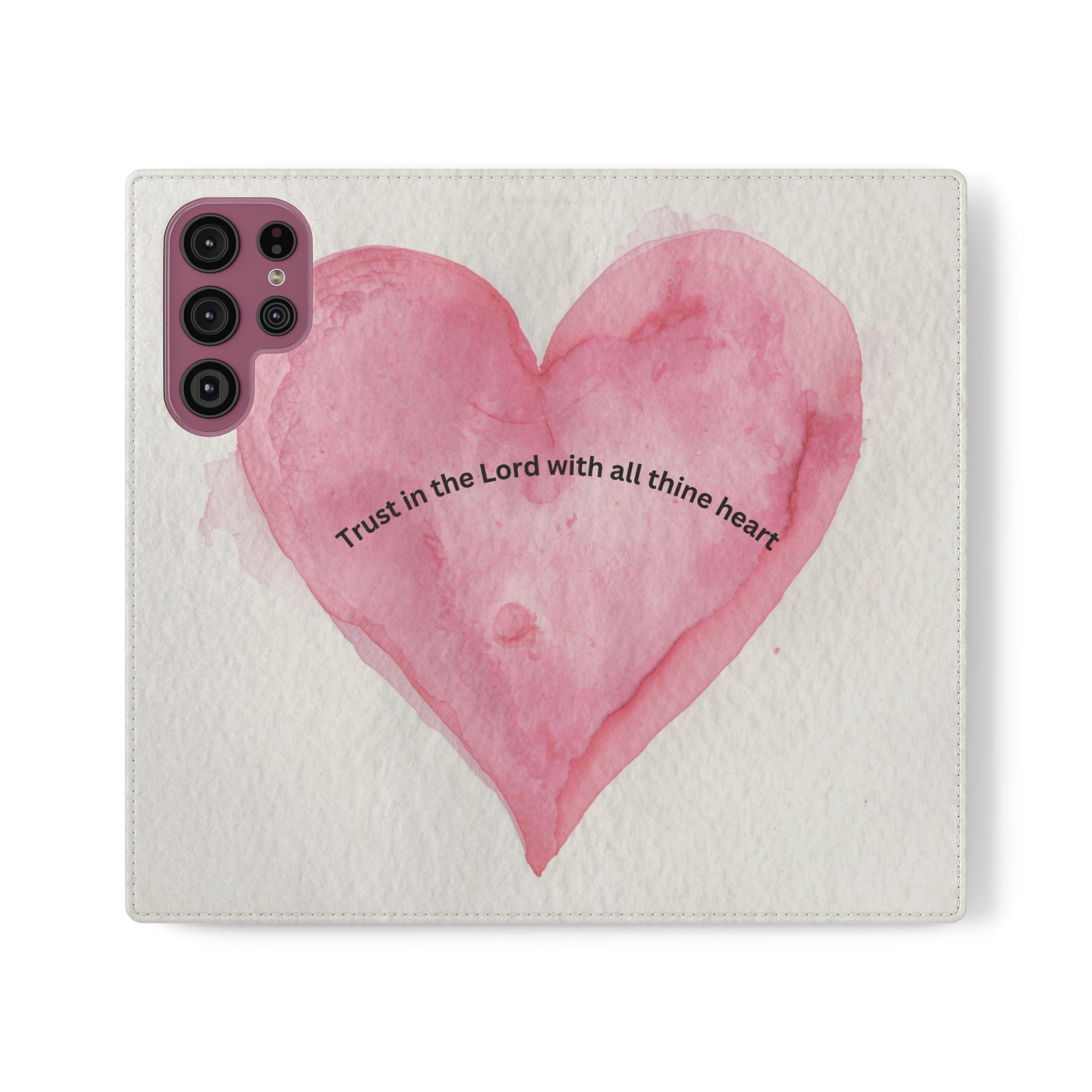 Christian Watercolor Heart Flip Case — "Trust in the Lord with all thine heart" Phone Wallet