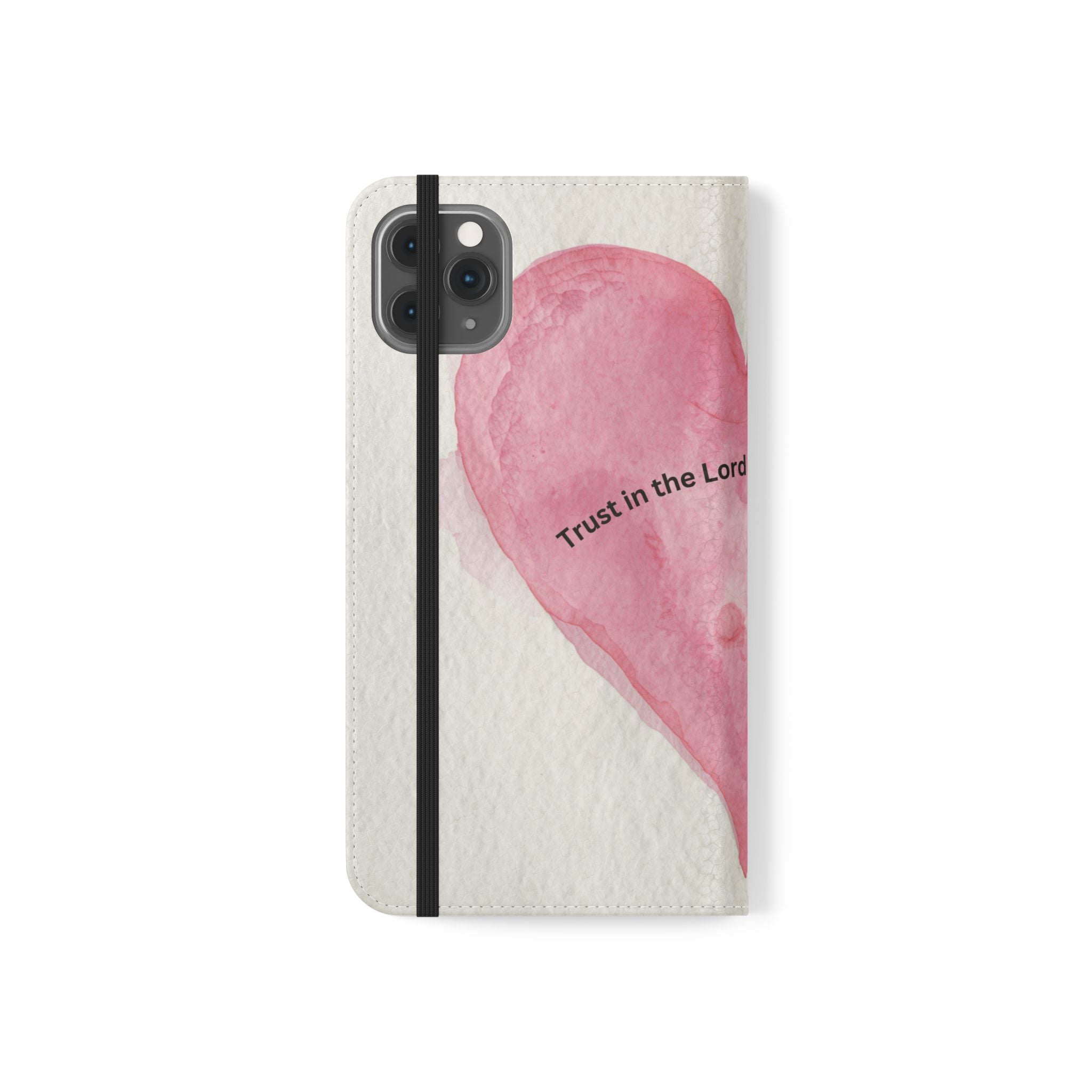 Christian Watercolor Heart Flip Case — "Trust in the Lord with all thine heart" Phone Wallet