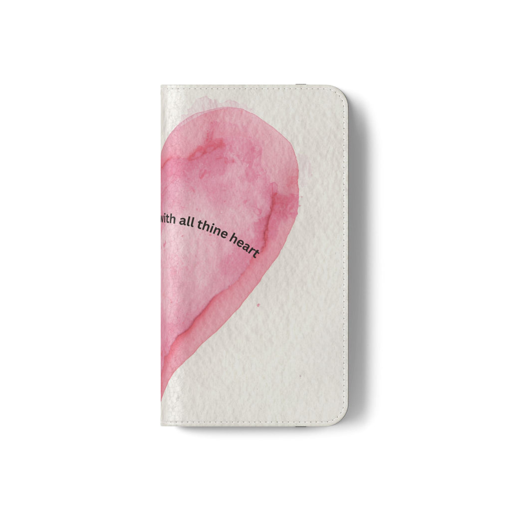 Christian Watercolor Heart Flip Case — "Trust in the Lord with all thine heart" Phone Wallet