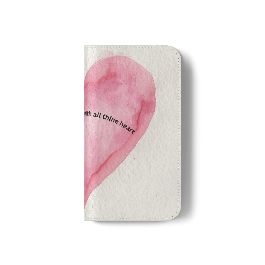 Christian Watercolor Heart Flip Case — "Trust in the Lord with all thine heart" Phone Wallet