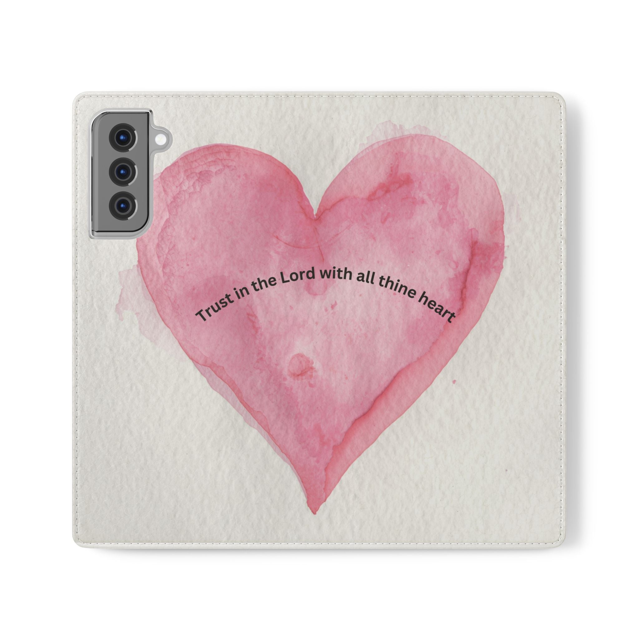 Christian Watercolor Heart Flip Case — "Trust in the Lord with all thine heart" Phone Wallet