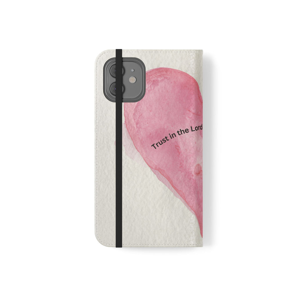 Christian Watercolor Heart Flip Case — "Trust in the Lord with all thine heart" Phone Wallet