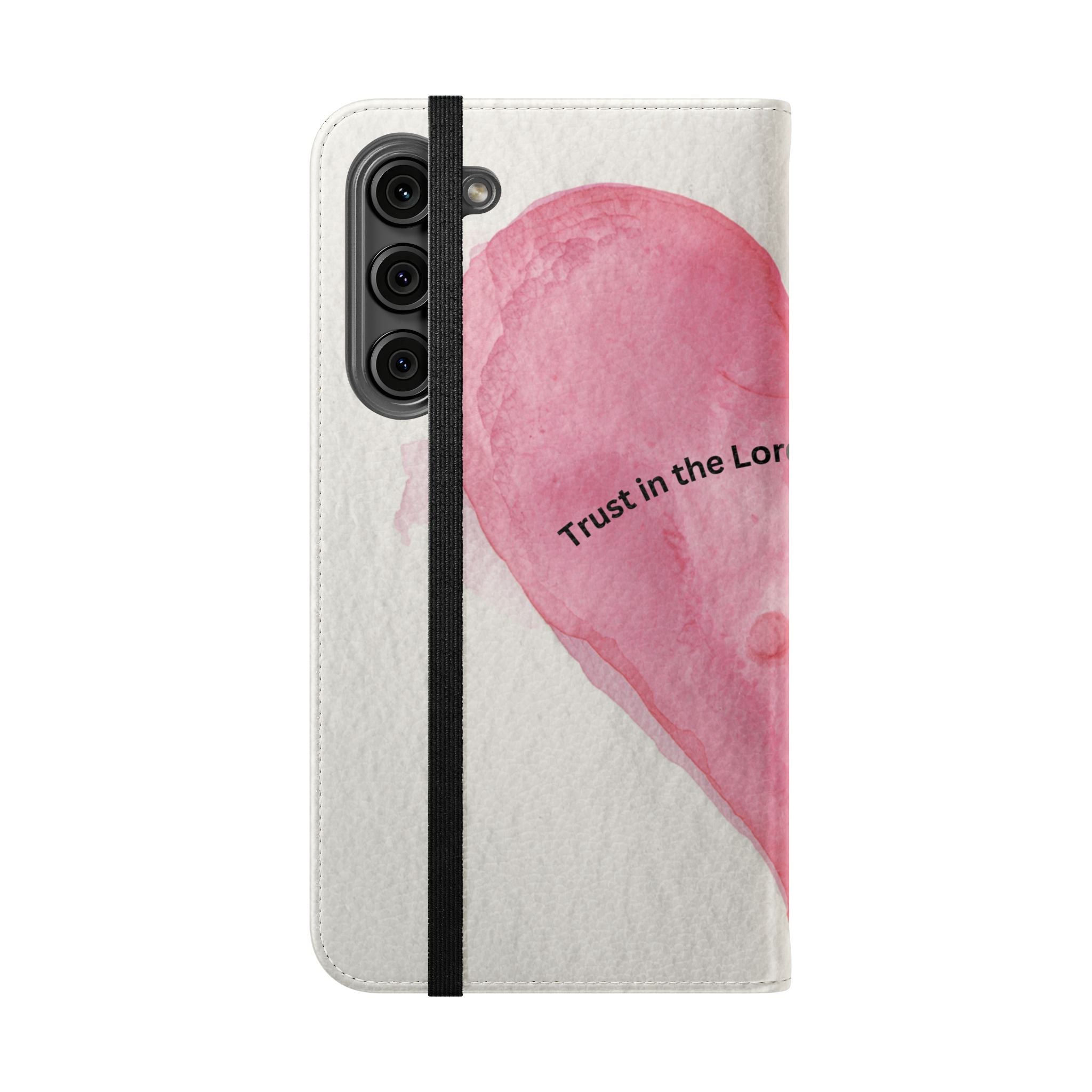 Christian Watercolor Heart Flip Case — "Trust in the Lord with all thine heart" Phone Wallet