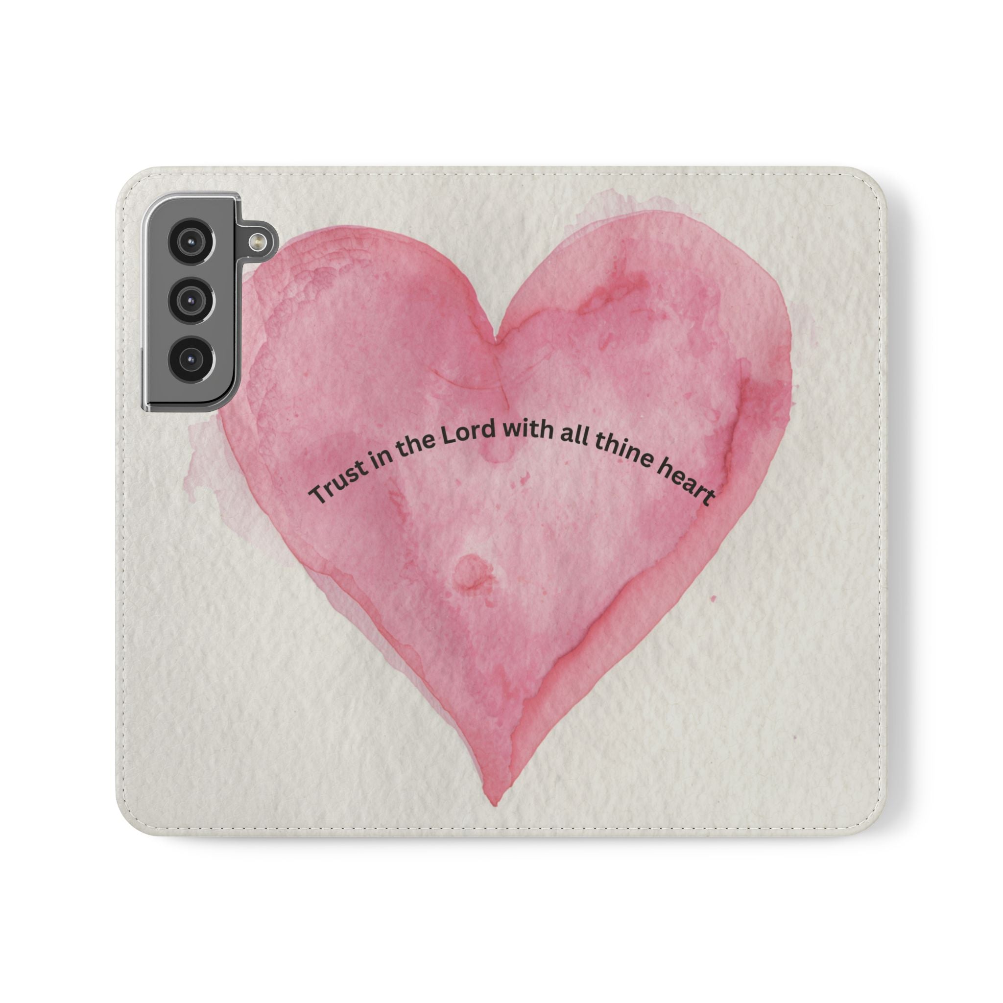 Christian Watercolor Heart Flip Case — "Trust in the Lord with all thine heart" Phone Wallet