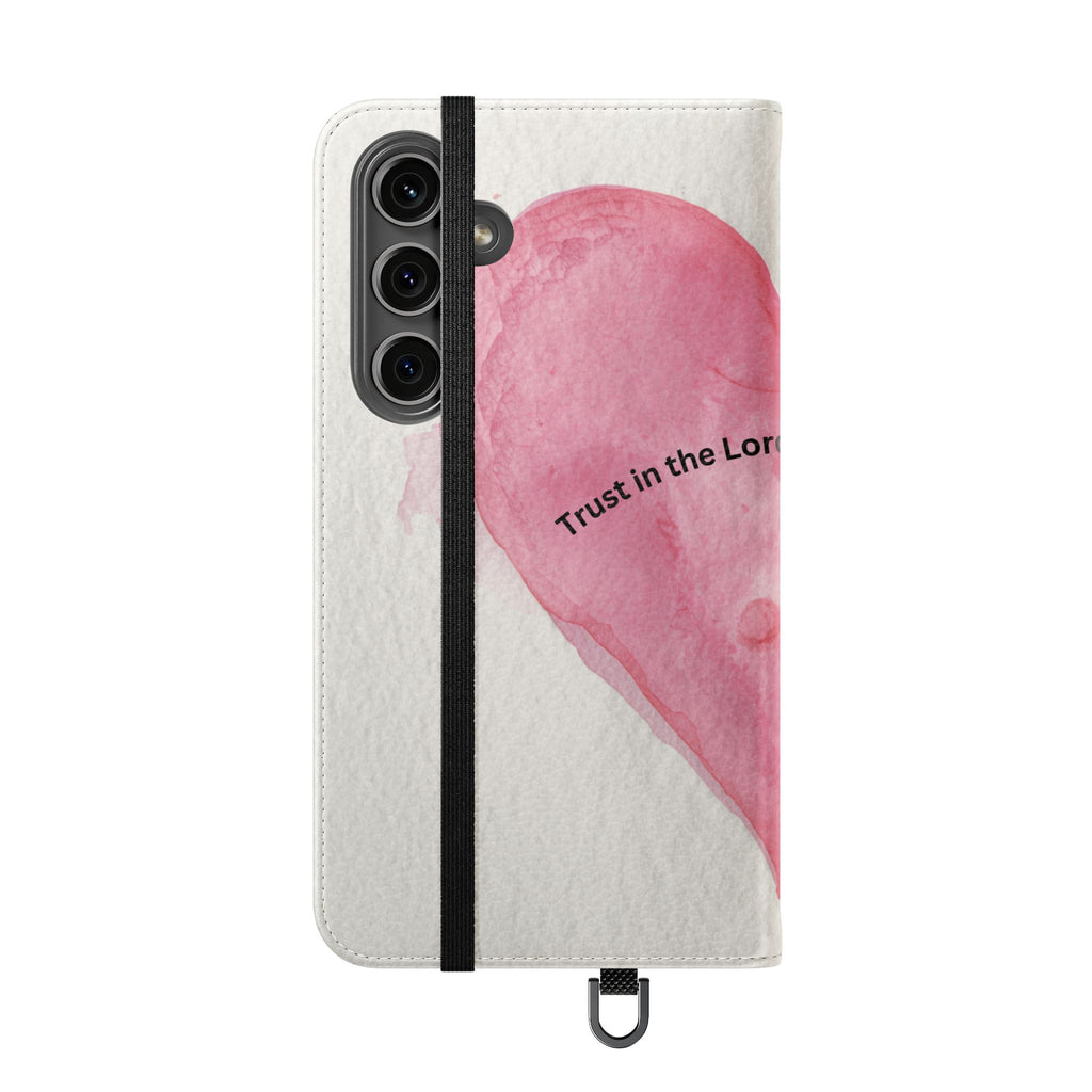 Christian Watercolor Heart Flip Case — "Trust in the Lord with all thine heart" Phone Wallet