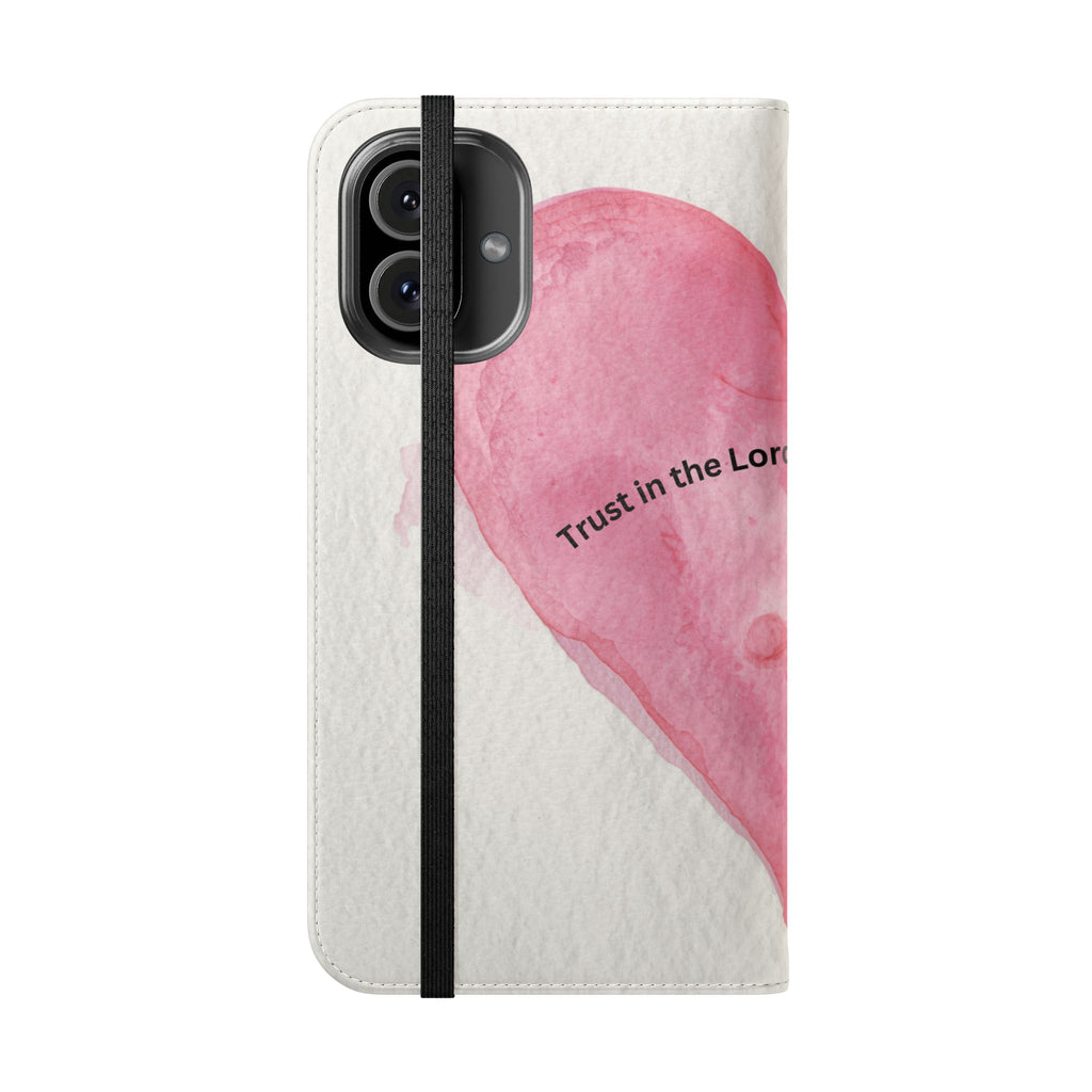 Christian Watercolor Heart Flip Case — "Trust in the Lord with all thine heart" Phone Wallet
