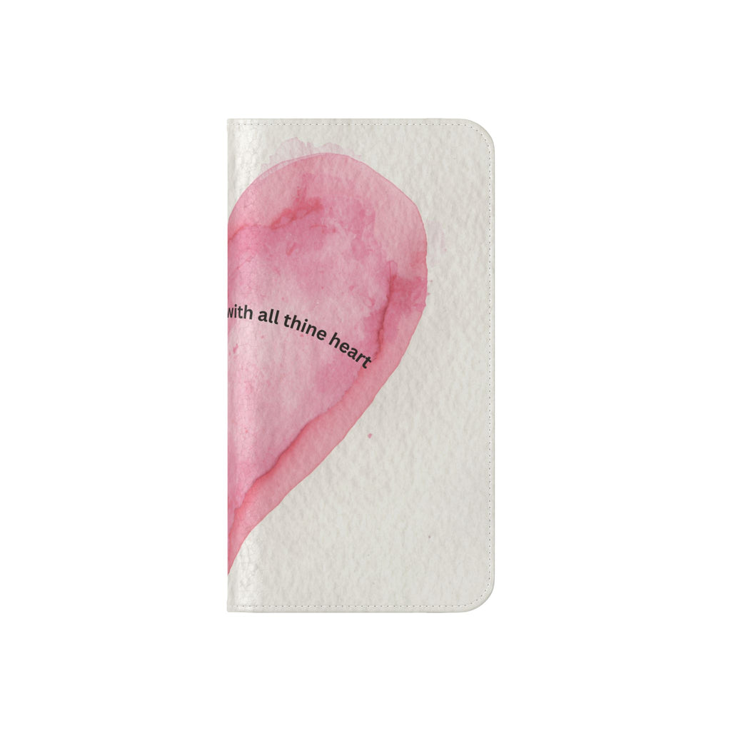 Christian Watercolor Heart Flip Case — "Trust in the Lord with all thine heart" Phone Wallet