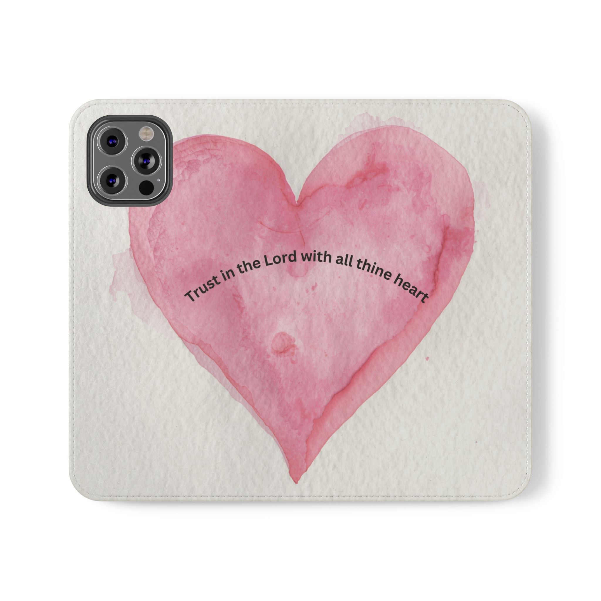 Christian Watercolor Heart Flip Case — "Trust in the Lord with all thine heart" Phone Wallet
