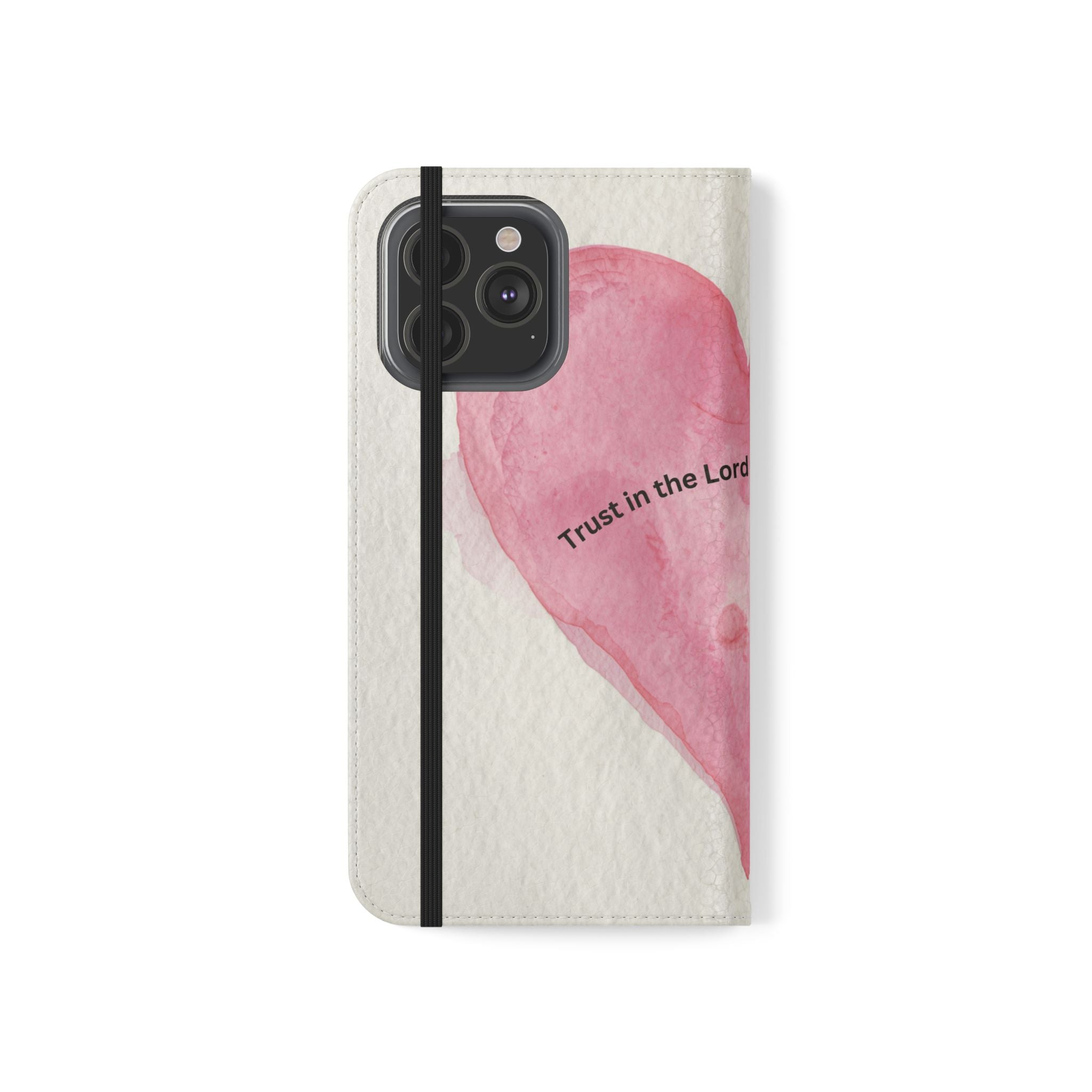 Christian Watercolor Heart Flip Case — "Trust in the Lord with all thine heart" Phone Wallet