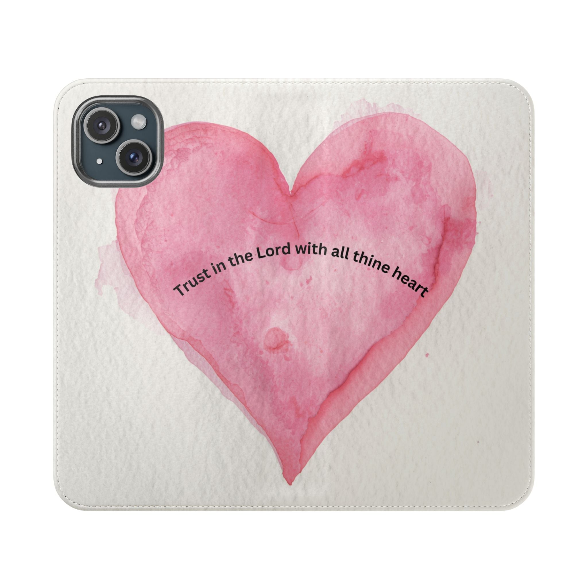 Christian Watercolor Heart Flip Case — "Trust in the Lord with all thine heart" Phone Wallet