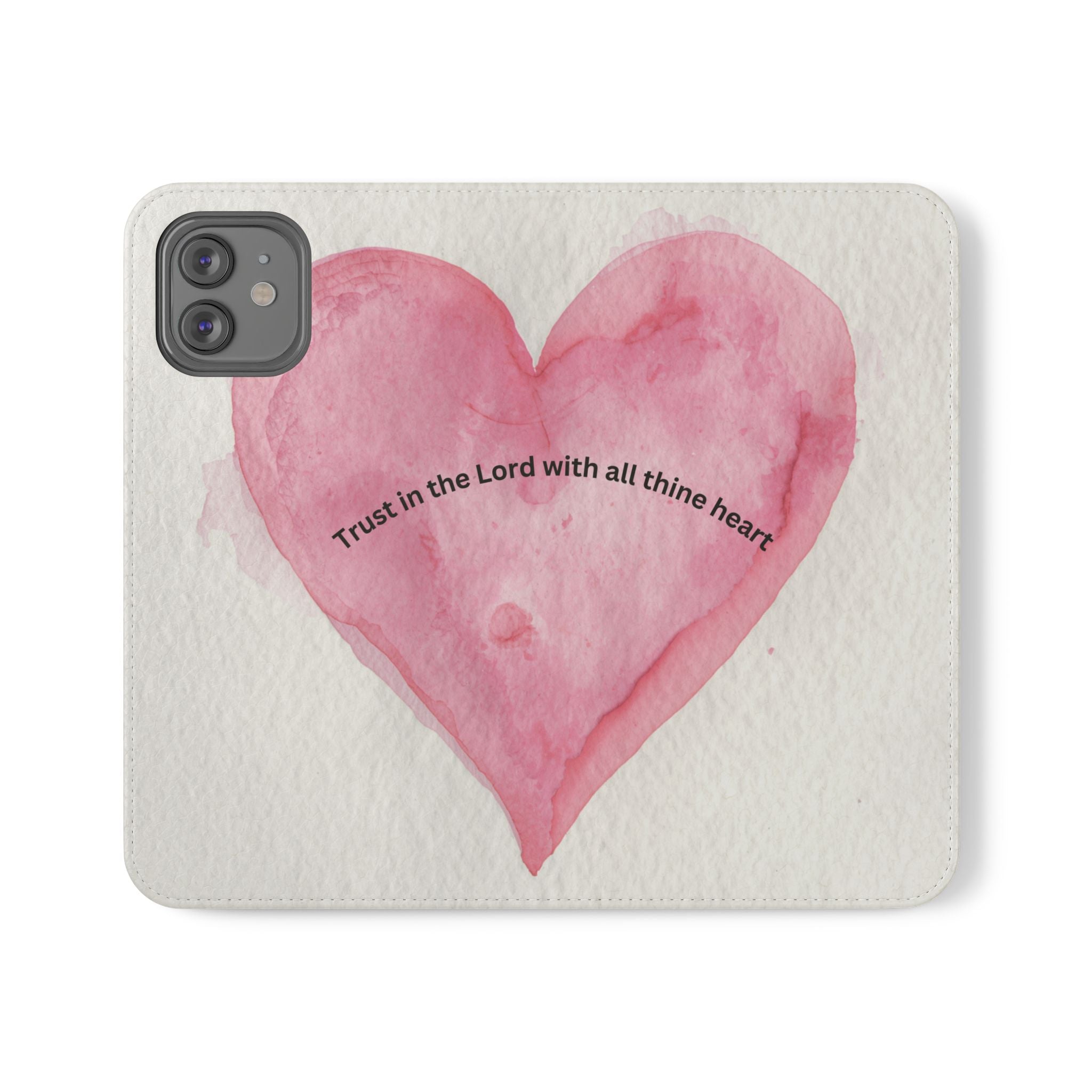 Christian Watercolor Heart Flip Case — "Trust in the Lord with all thine heart" Phone Wallet