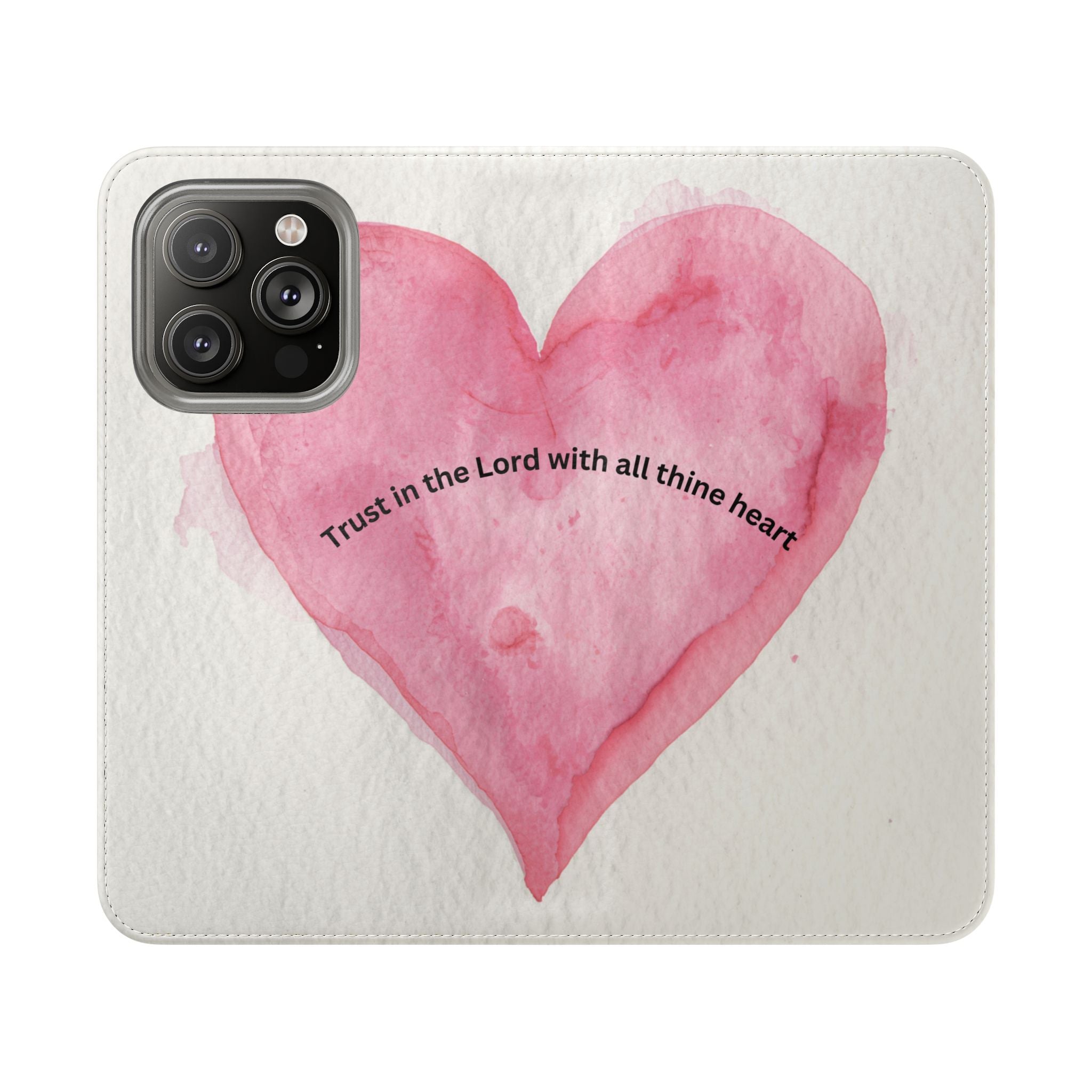 Christian Watercolor Heart Flip Case — "Trust in the Lord with all thine heart" Phone Wallet
