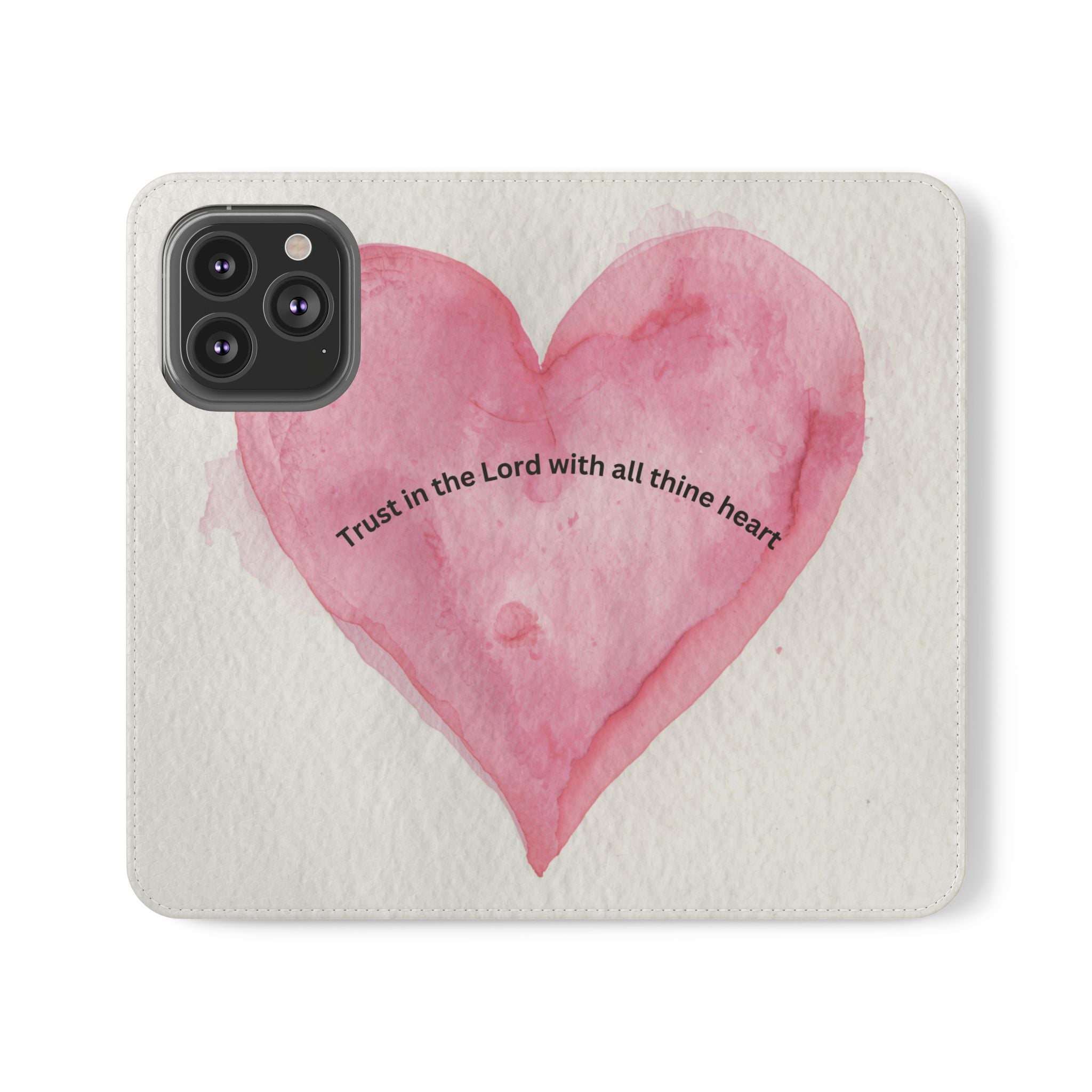 Christian Watercolor Heart Flip Case — "Trust in the Lord with all thine heart" Phone Wallet