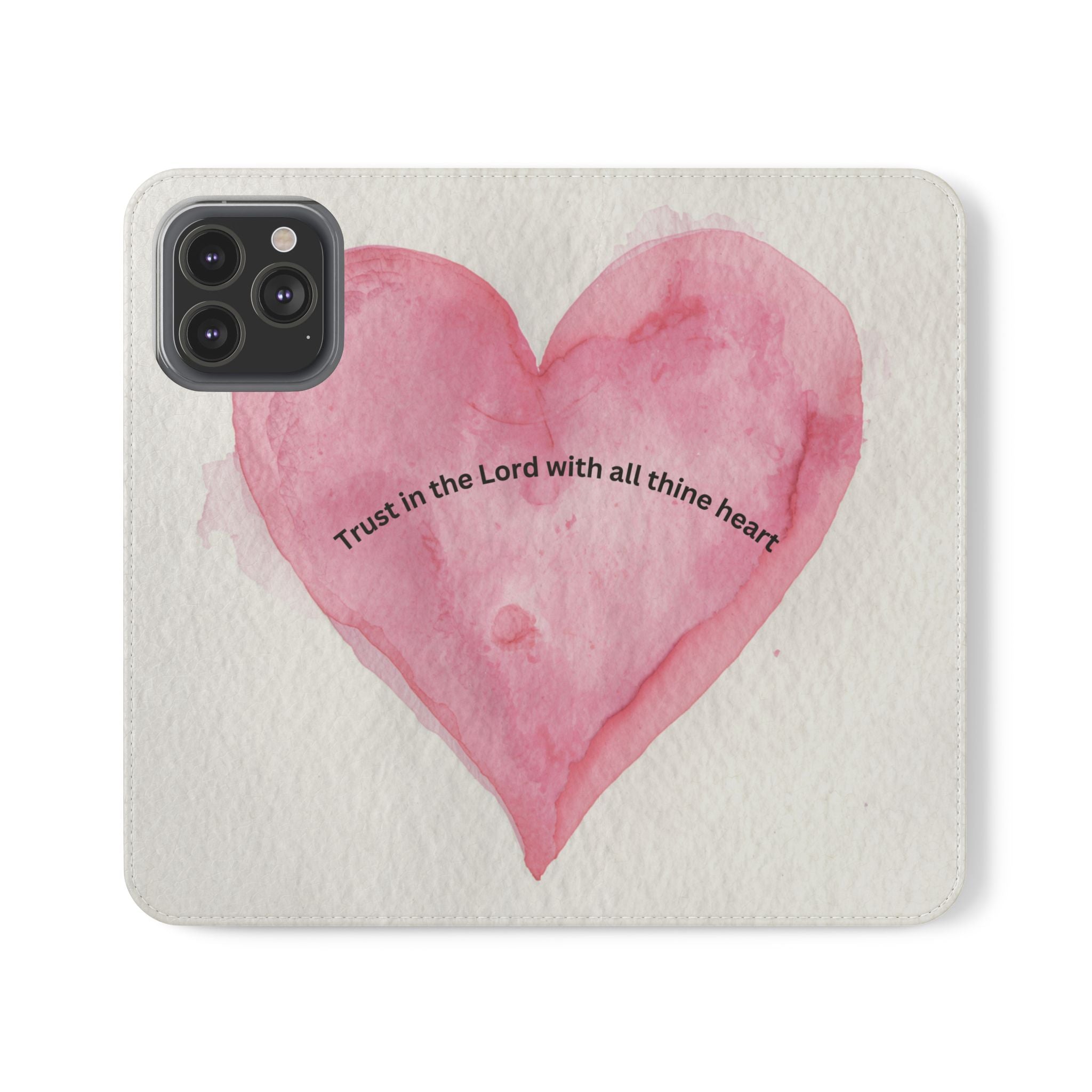 Christian Watercolor Heart Flip Case — "Trust in the Lord with all thine heart" Phone Wallet