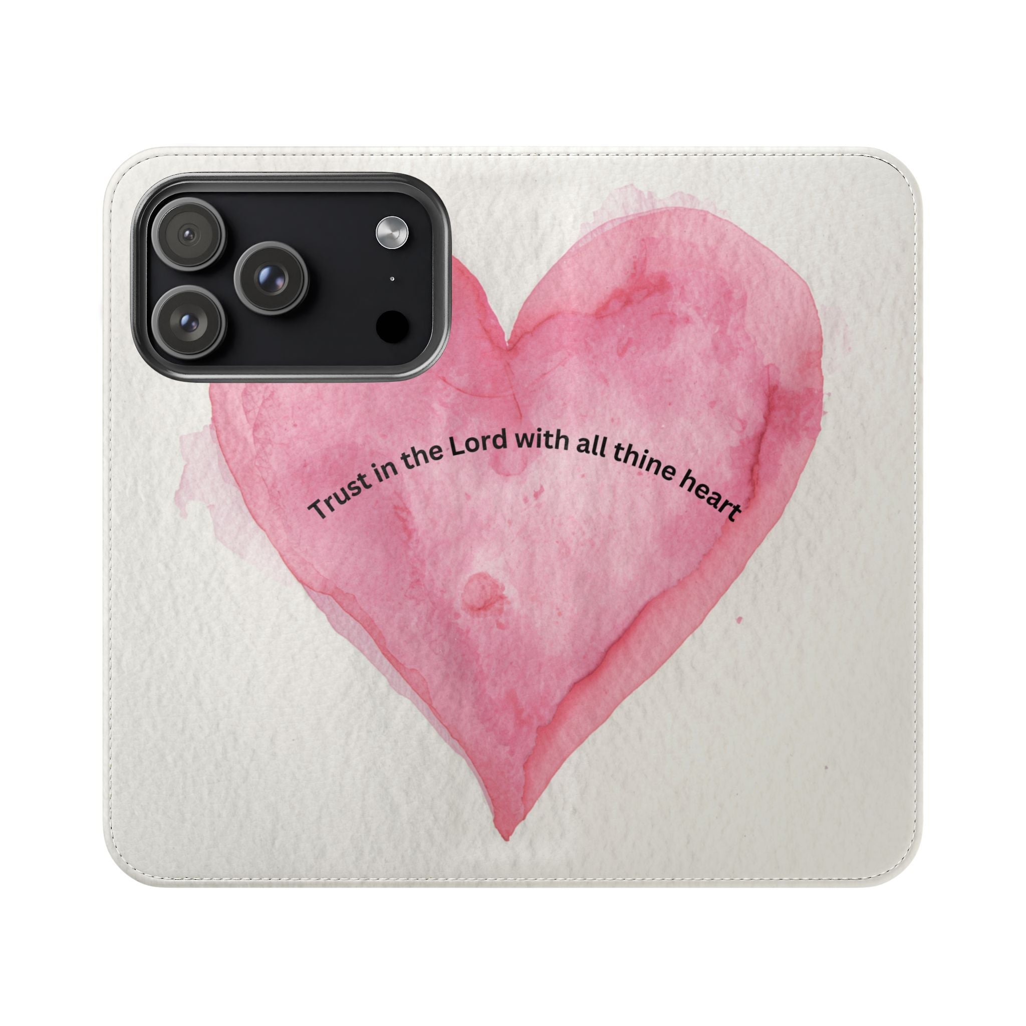 Christian Watercolor Heart Flip Case — "Trust in the Lord with all thine heart" Phone Wallet
