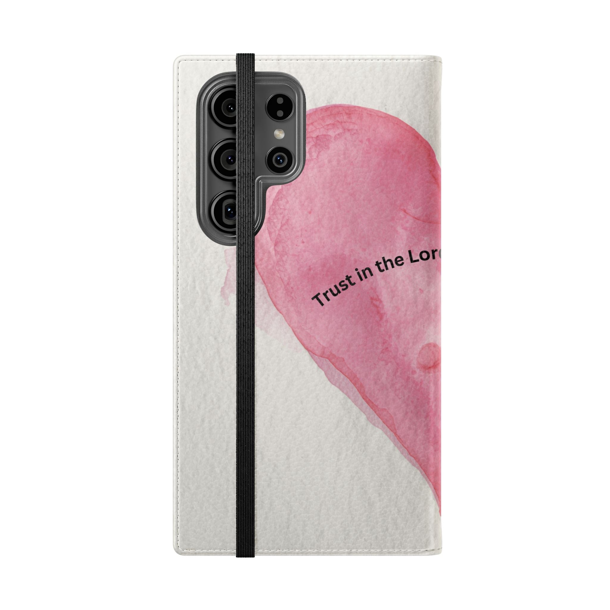 Christian Watercolor Heart Flip Case — "Trust in the Lord with all thine heart" Phone Wallet