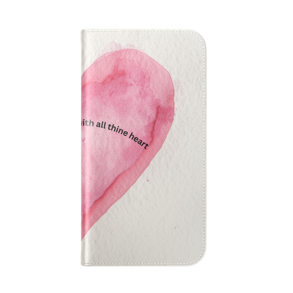 Christian Watercolor Heart Flip Case — "Trust in the Lord with all thine heart" Phone Wallet