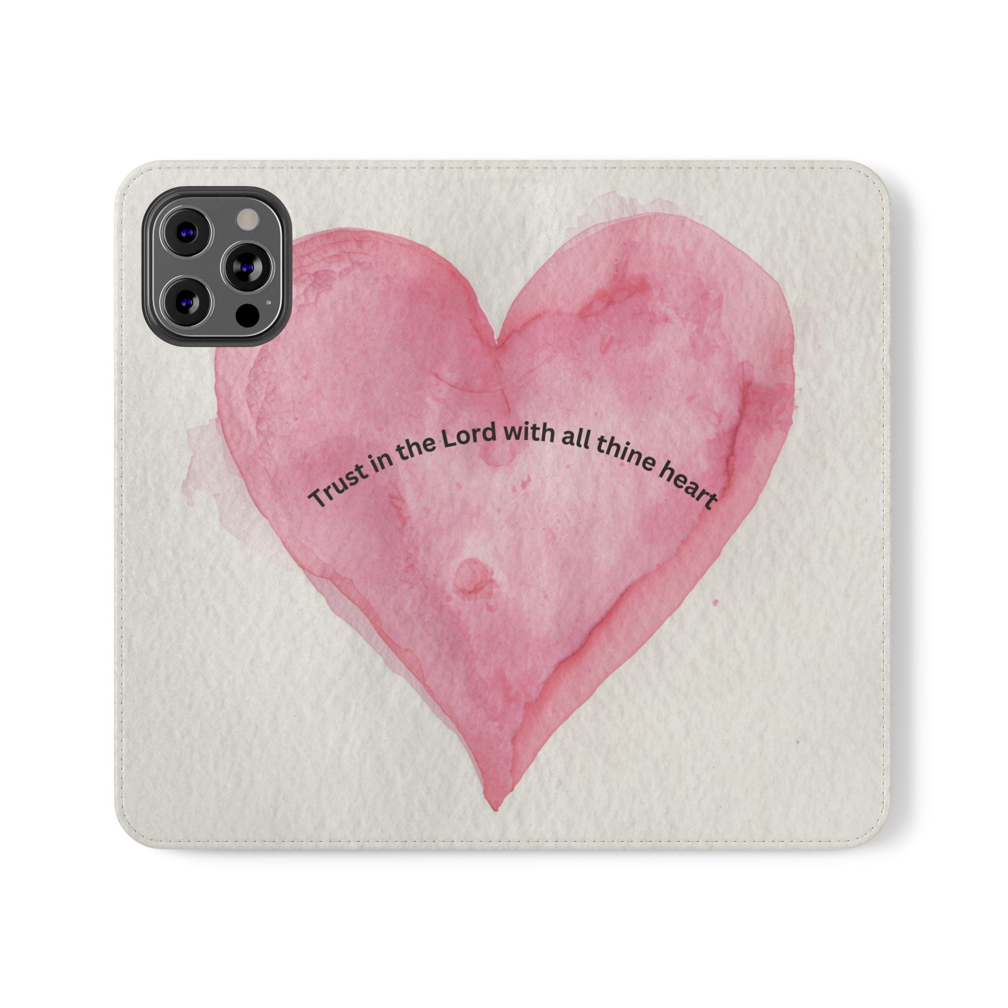 Christian Watercolor Heart Flip Case — "Trust in the Lord with all thine heart" Phone Wallet