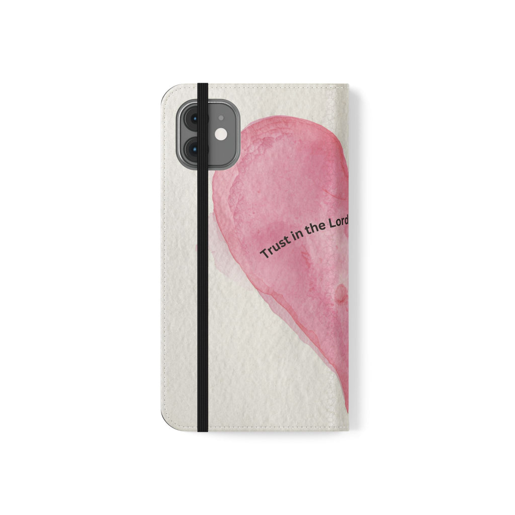 Christian Watercolor Heart Flip Case — "Trust in the Lord with all thine heart" Phone Wallet